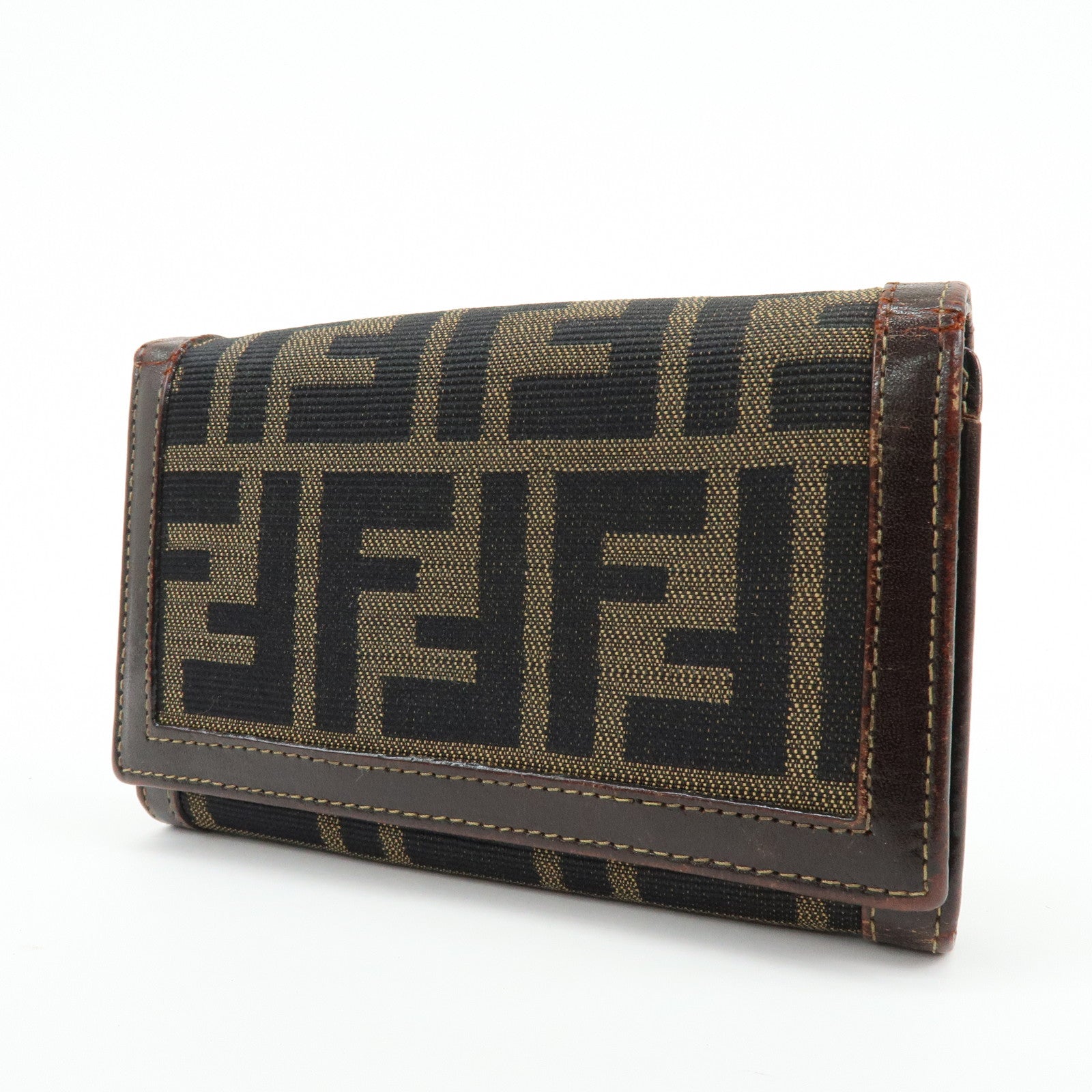 FENDI Zucca Canvas Leather Bi-fold Compact Wallet Brown 31052