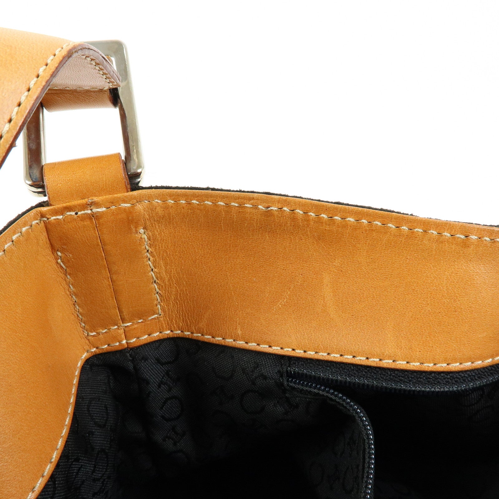 CELINE C Macadam Suede Leather Shoulder Bag Black Brown