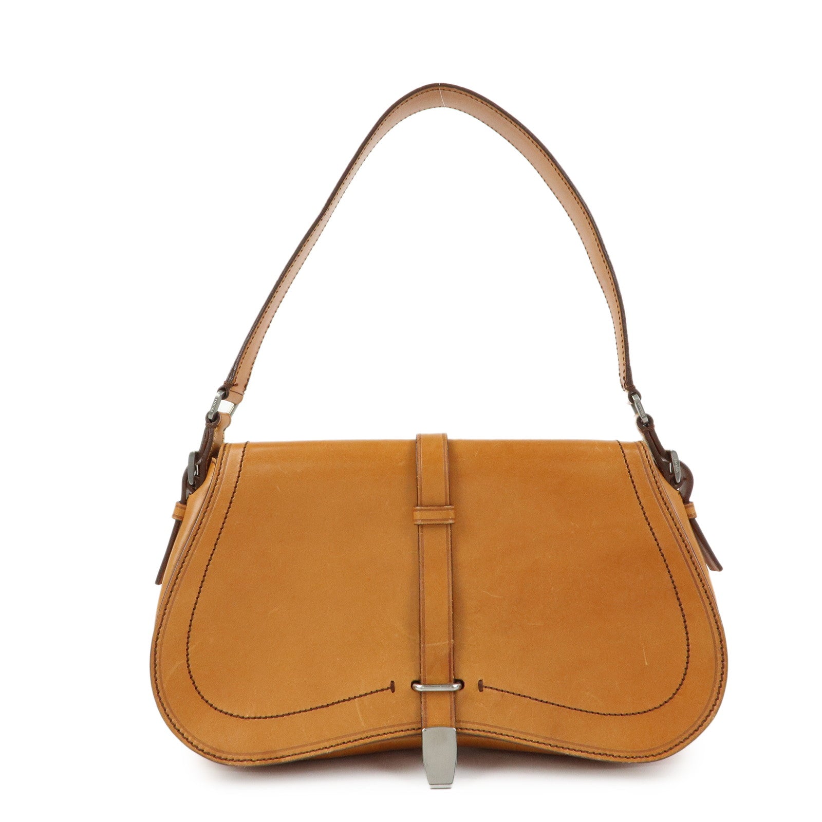 PRADA Logo Leather Shoulder Bag Hand Bag Brown