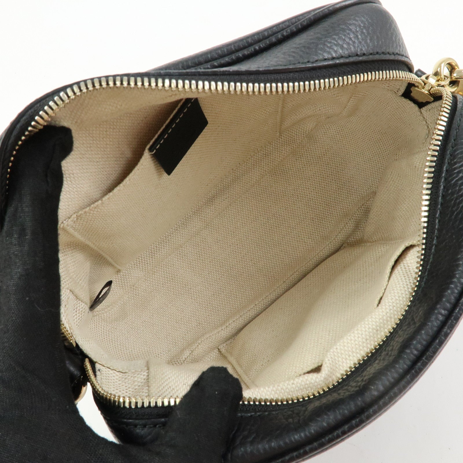 GUCCI SOHO Interlocking G Leather Shoulder Bag Black 308364