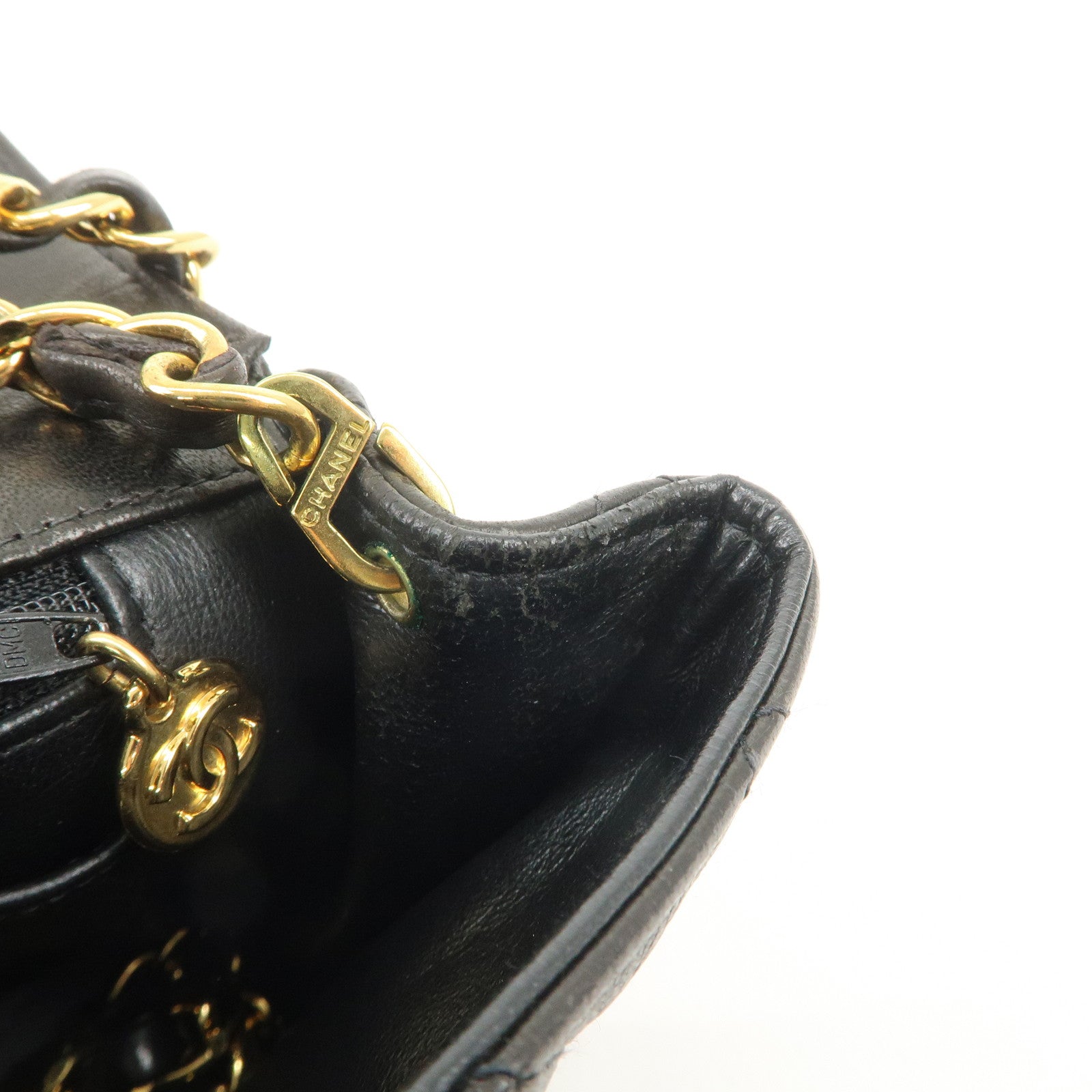 CHANEL Matelasse Lamb Skin Chain Shoulder Bag Black A01112