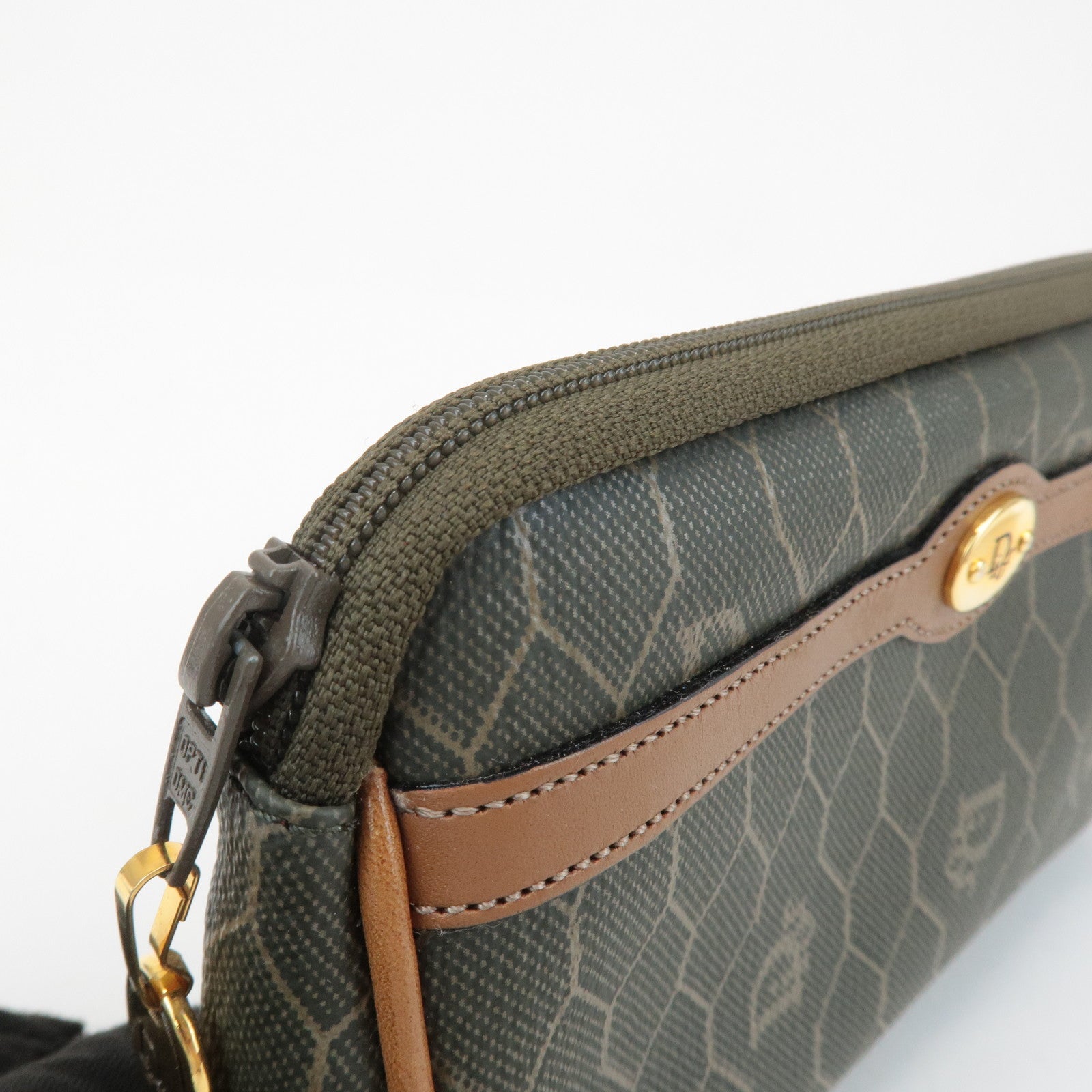 Chiristian Dior Honeycomb PVC Leather Pouch Brown