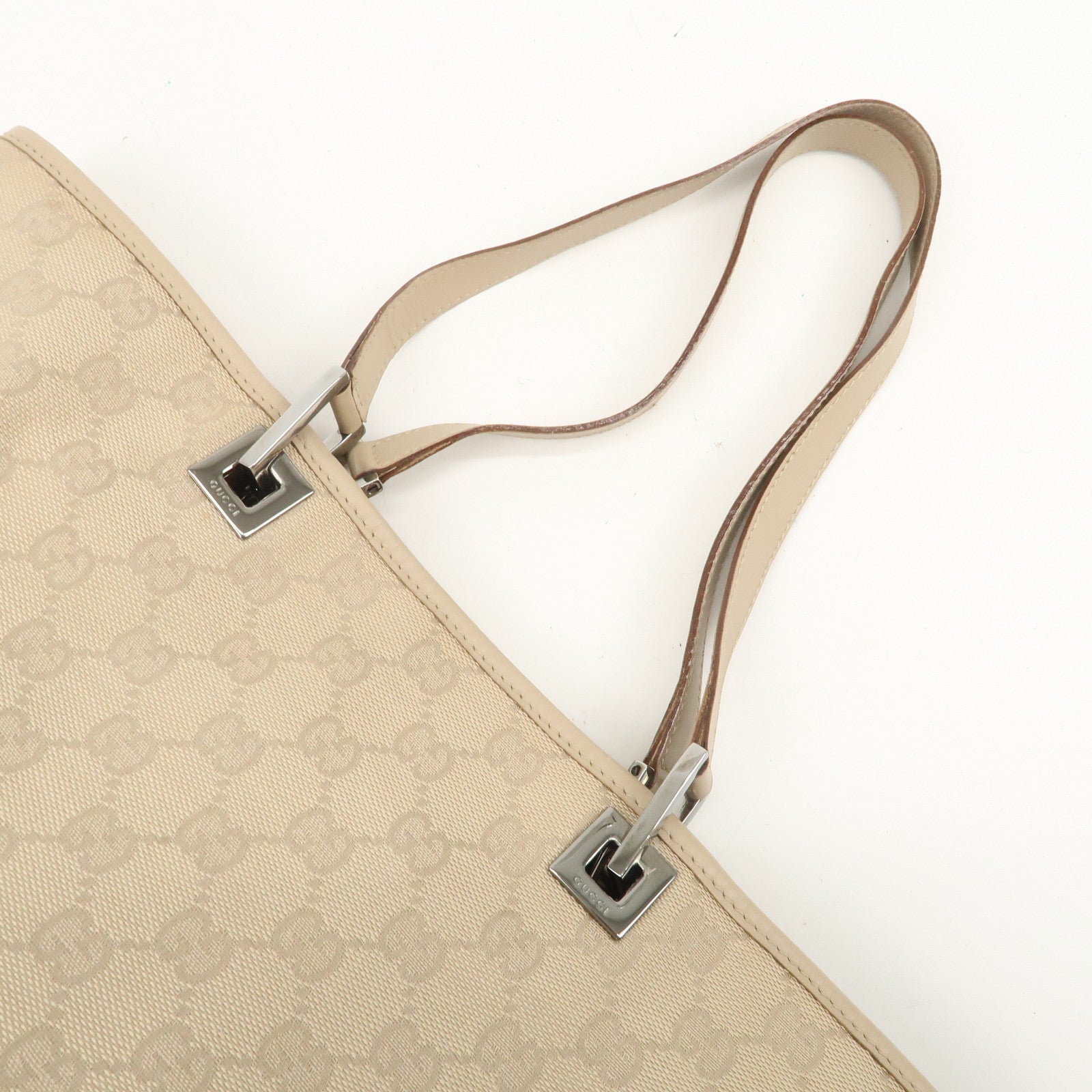 GUCCI GG Canvas Leather Tote Bag Shoulder Bag Beige 31243