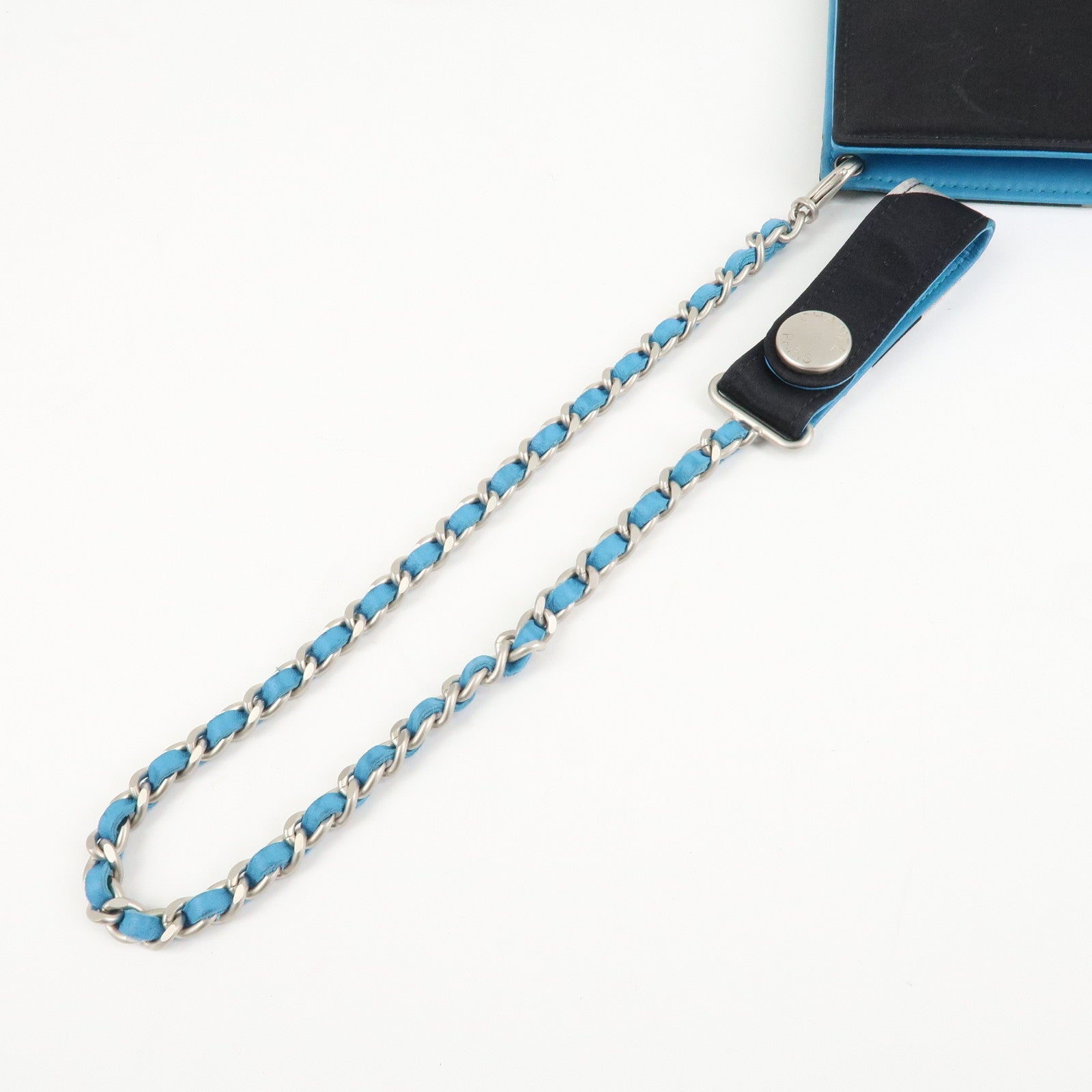 CHANEL Canvas Leather Chain Passport Case Black Multicolor