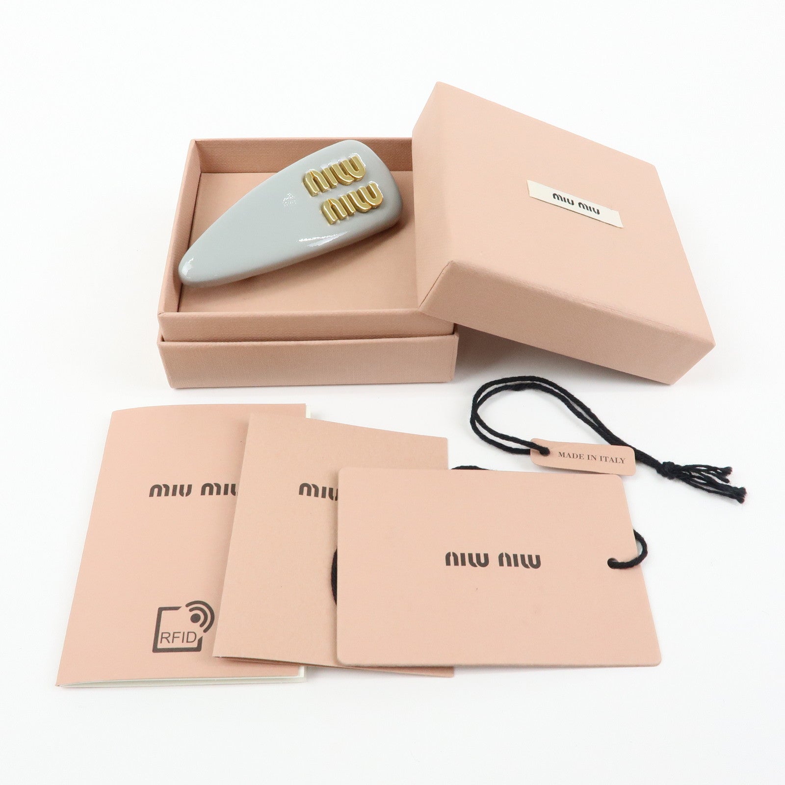 MIU MIU Logo Patent Leather Hair Clip Hair Accessory Gray 5IF092