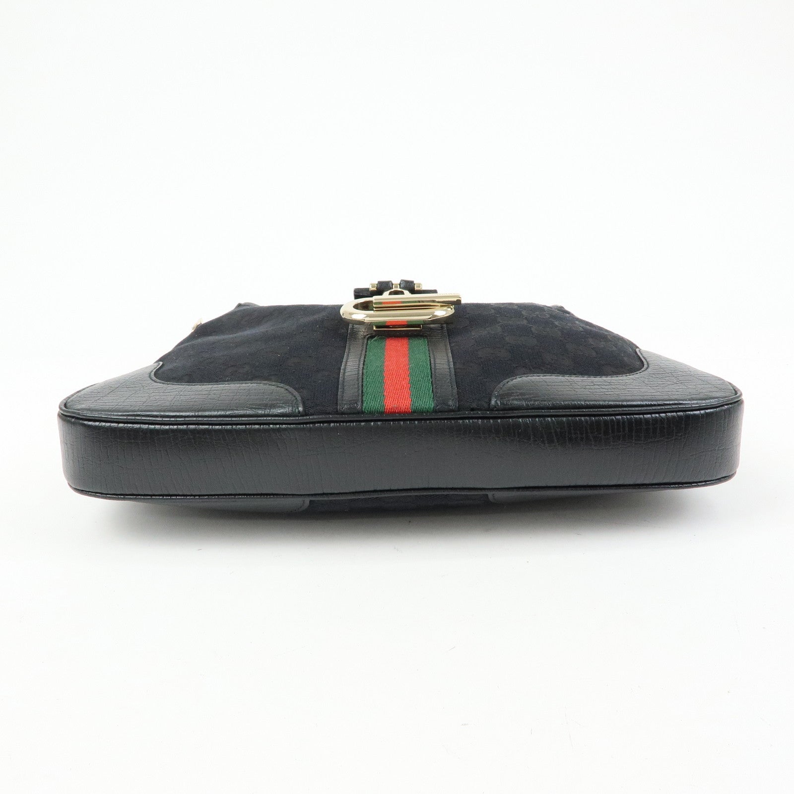 GUCCI Sherry GG Canvas Leather Shoulder Bag Hand Bag Black 130779