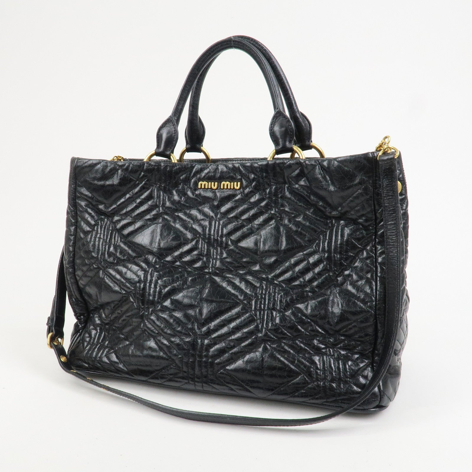 MIU MIU Leather 2Way Shoulder Bag Hand Bag Tote Bag Black