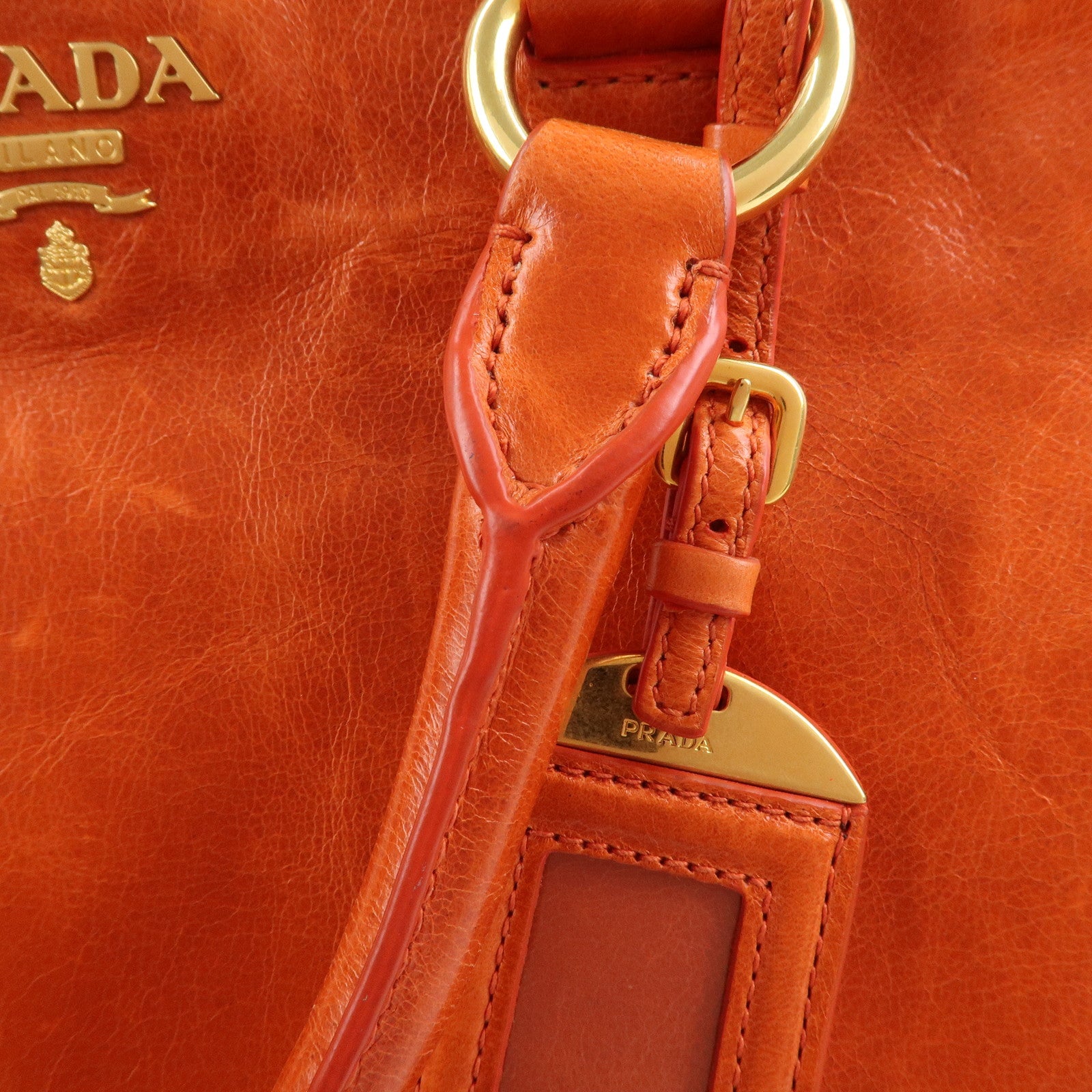 PRADA Logo Leather 2Way Bag Hand Bag Shoulder Bag Orange BN2326