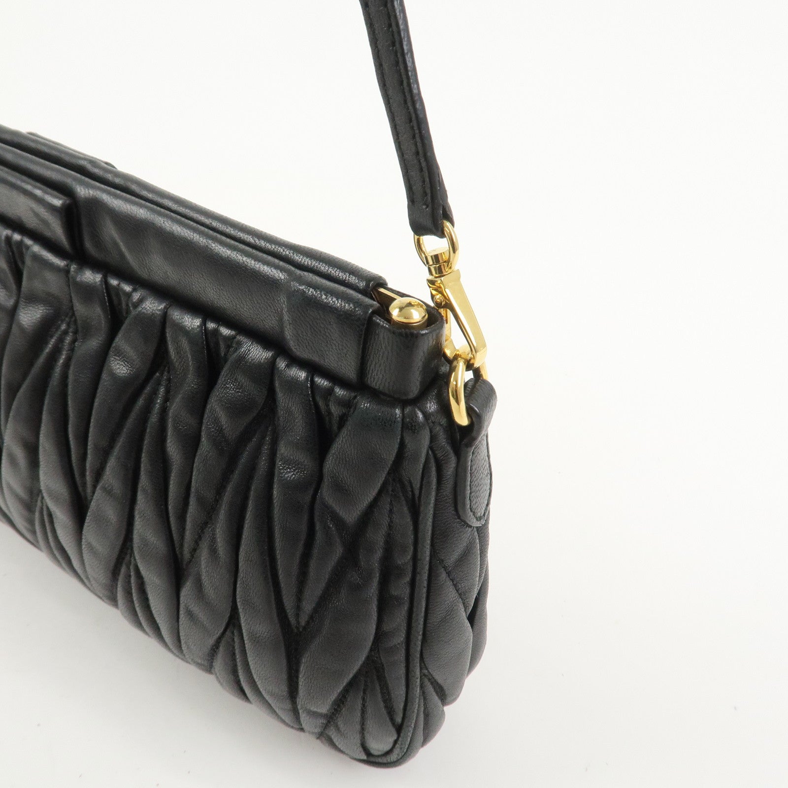 MIU MIU Matelasse Leather Shoulder Bag Hand Bag Black