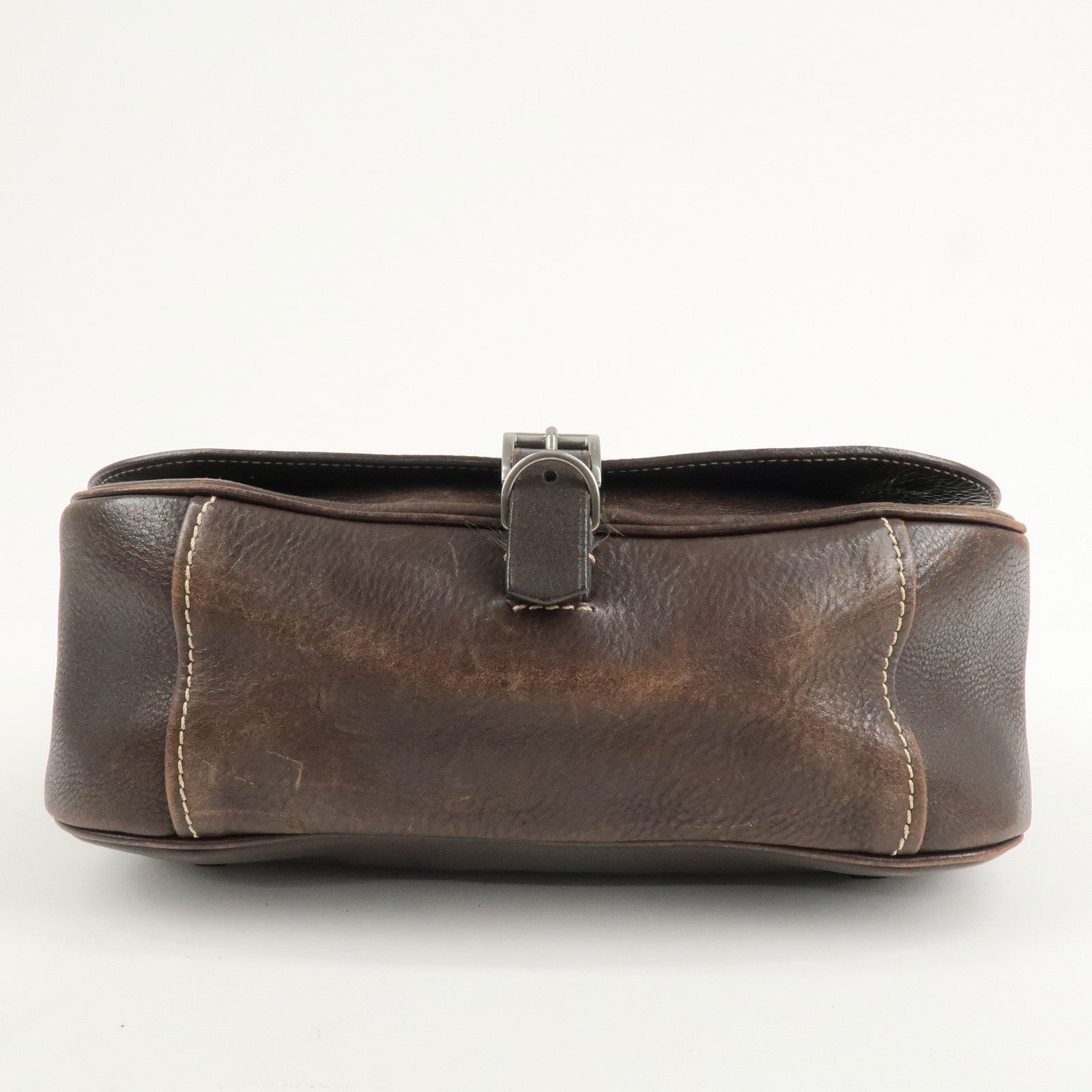 PRADA Logo Leather Shoulder Bag Crossbody Bag Brown