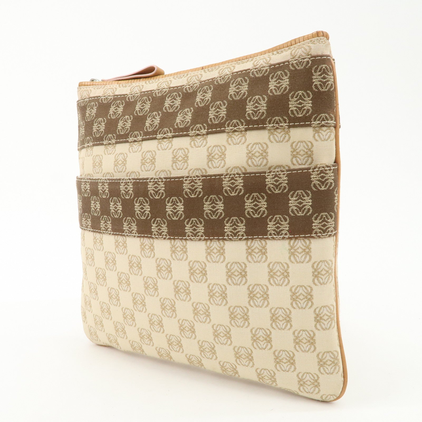 LOEWE Anagram Leather Canvas Shoulder bag Beige Silver HDW