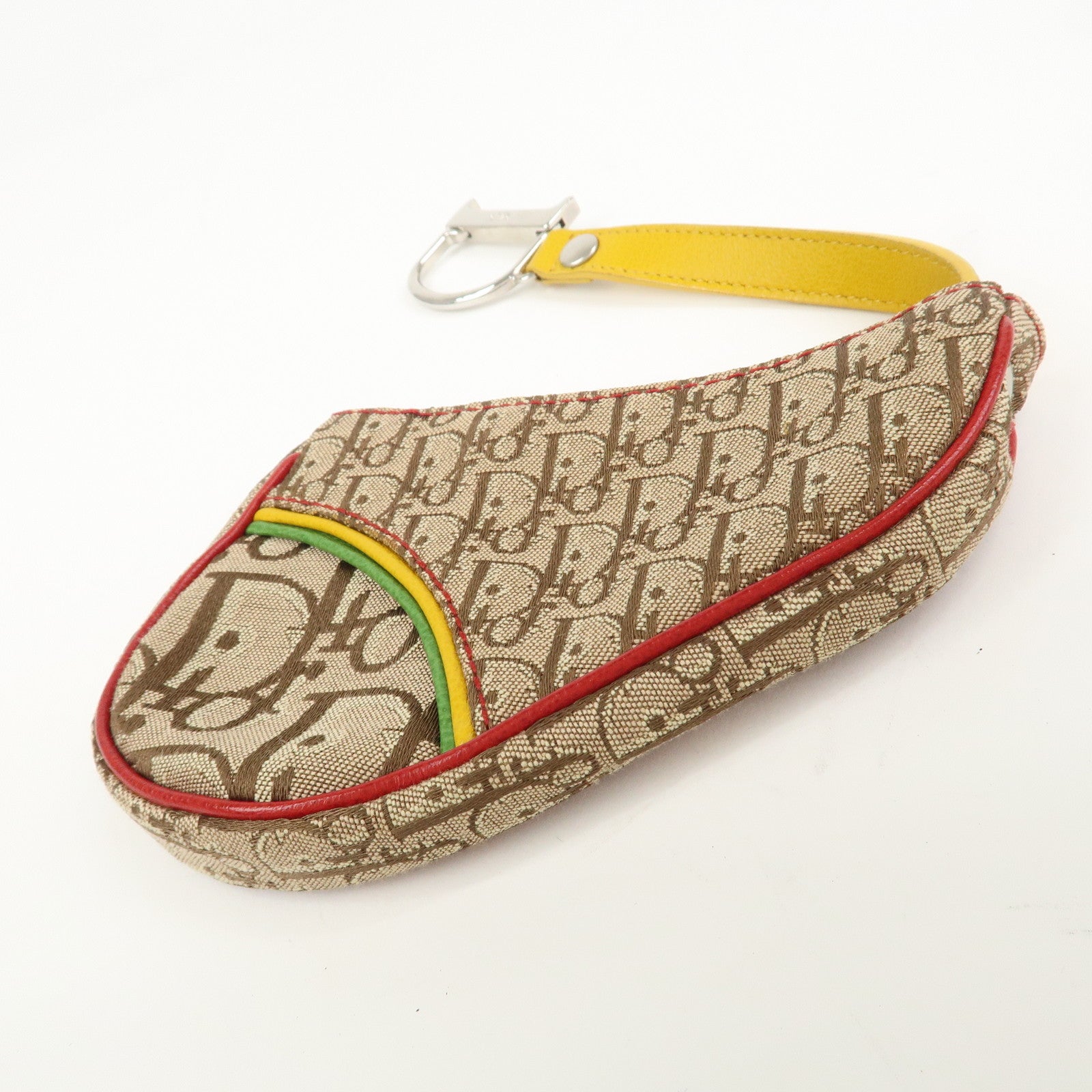 Christian Dior Rasta Trotter Canvas Leather Saddle Coin Case Brown