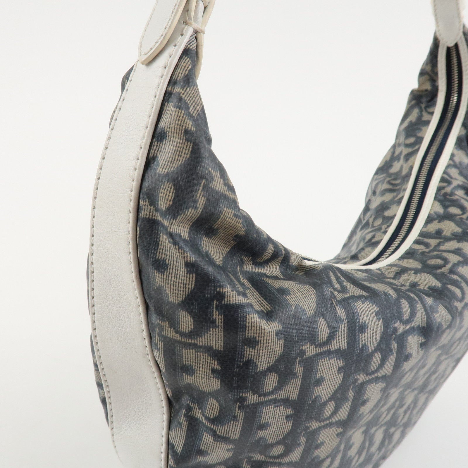 Christian Dior Trotter PVC Leather Shoulder Bag Hand Bag Navy White Used