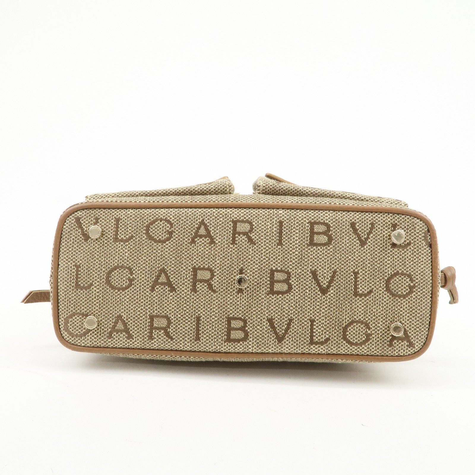 BVLGARI Logo Mania Canvas Leather Hand Bag Light Brown