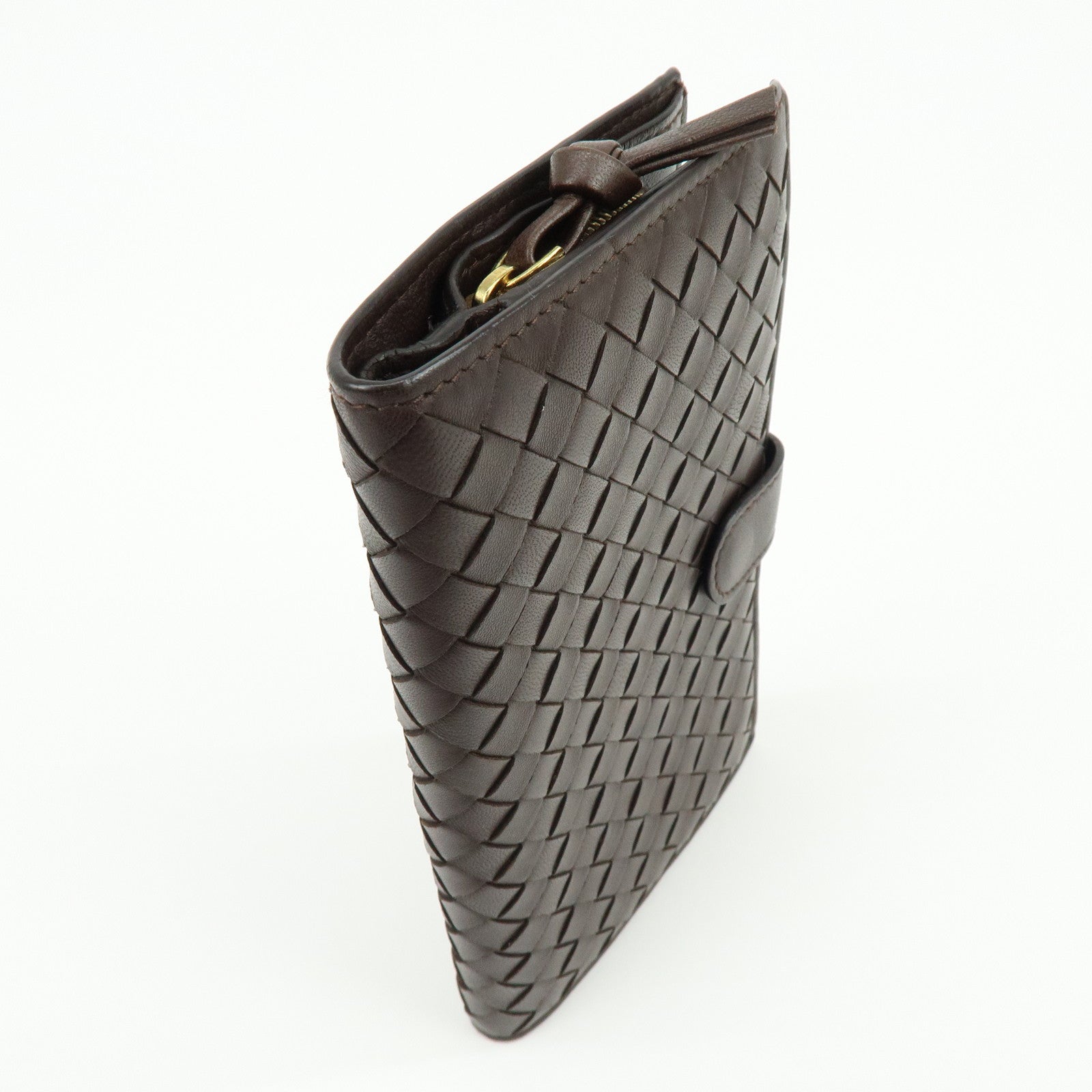 BOTTEGA VENETA Intrecciato Leather Bi-fold Long Wallet Brown 114074