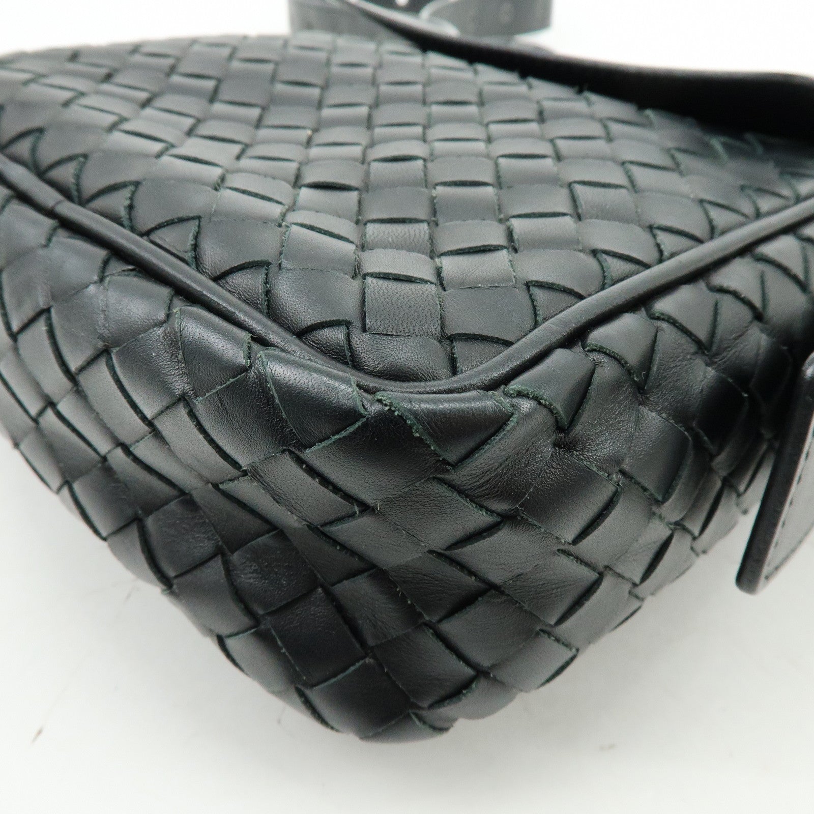 BOTTEGA VENETA Intrecciato Leather Shoulder Bag Black 163313