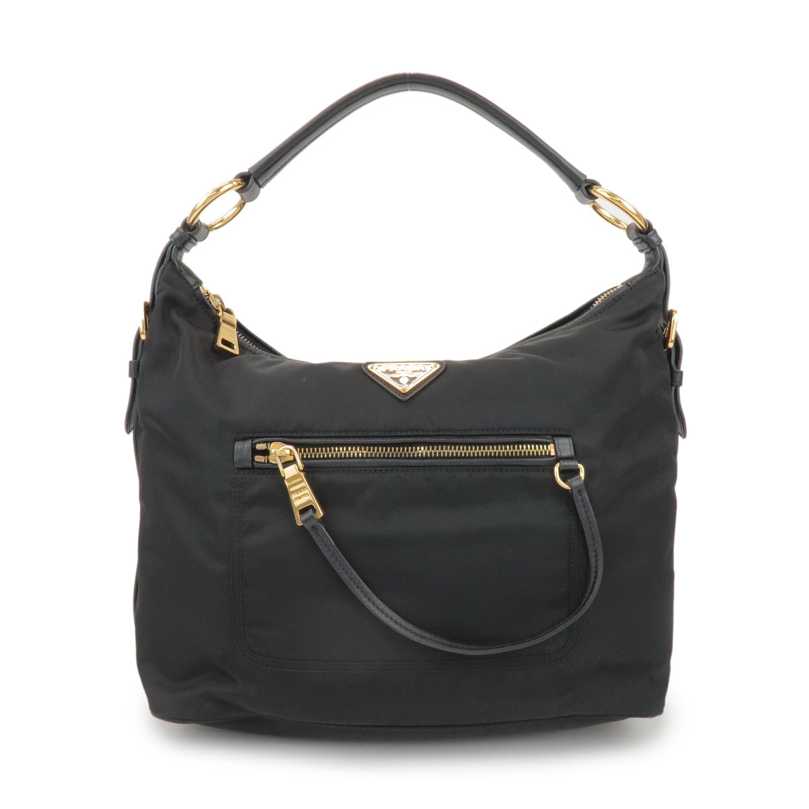 PRADA Triangle Logo Nylon Leather Shoulder Bag Black
