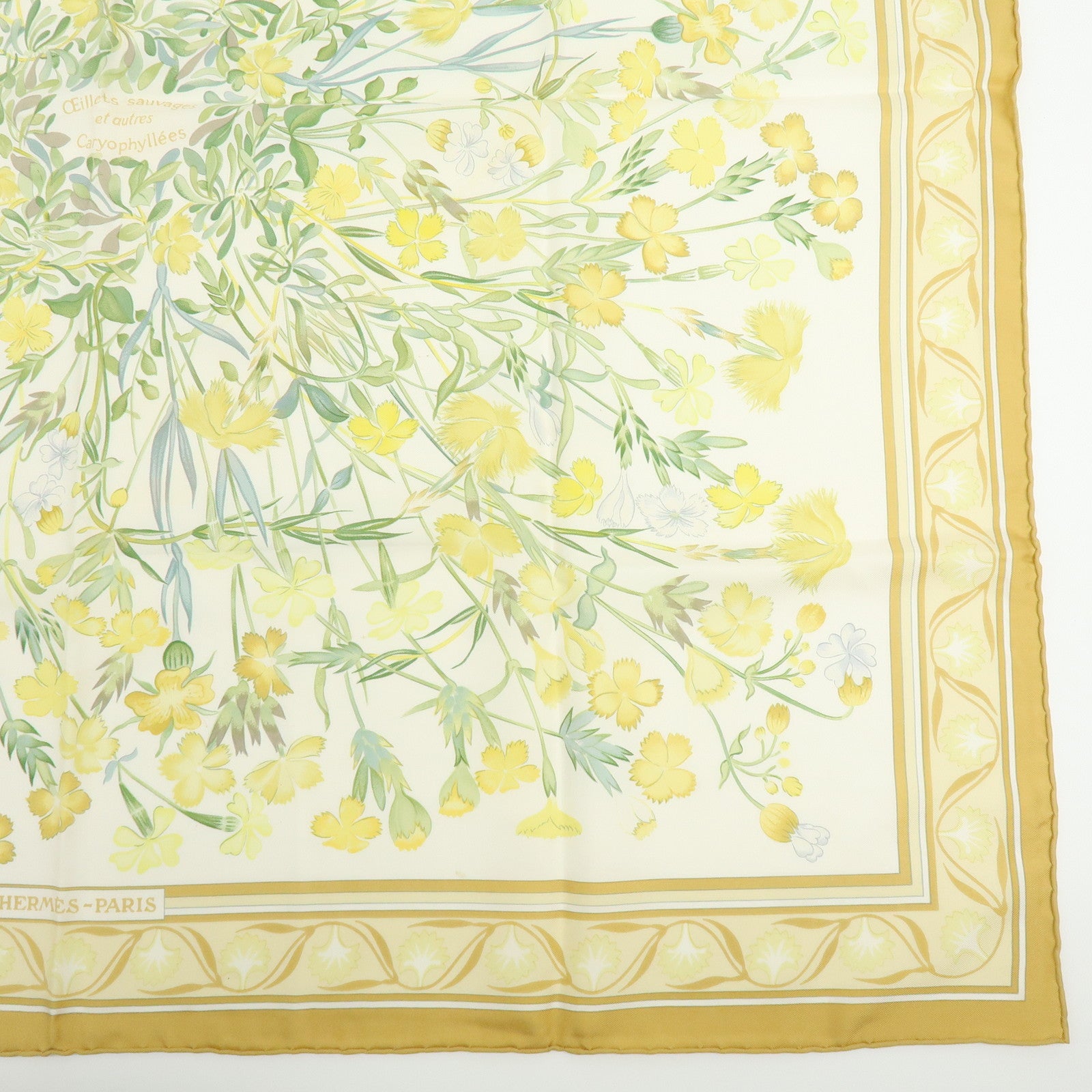 HERMES Carre90 Silk 100% oeillets sauvages et autres caryophyllales