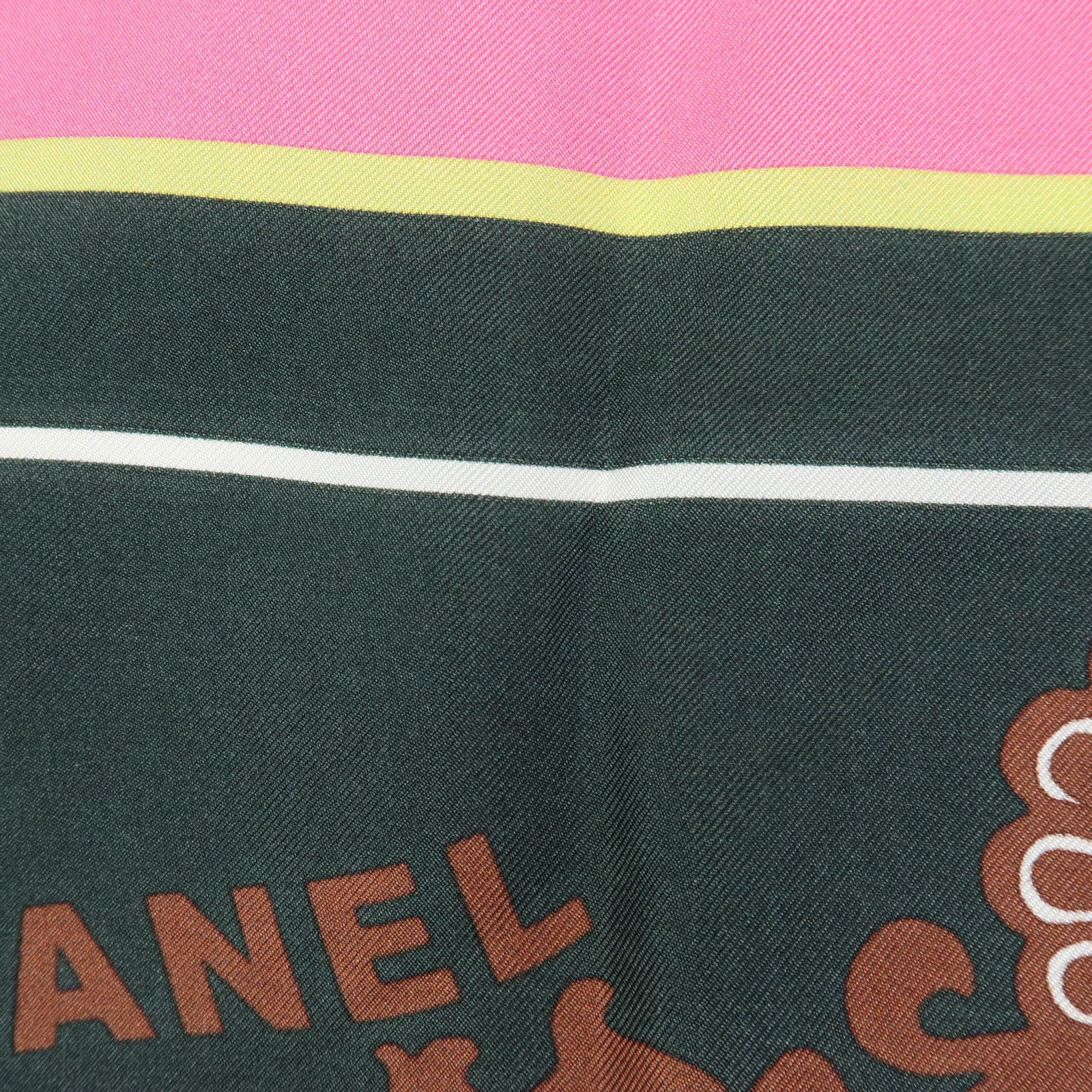 CHANEL Silk100% Scarf Paris Cuba Collection Pink Black Brown