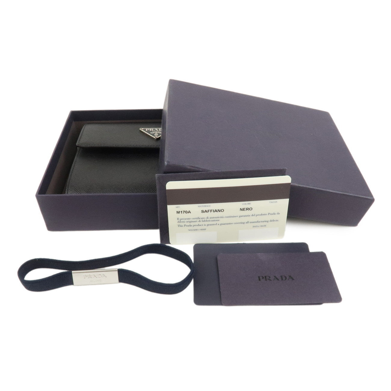 PRADA Triangle Logo Saffiano Leather Tri-fold Wallet Black M170A