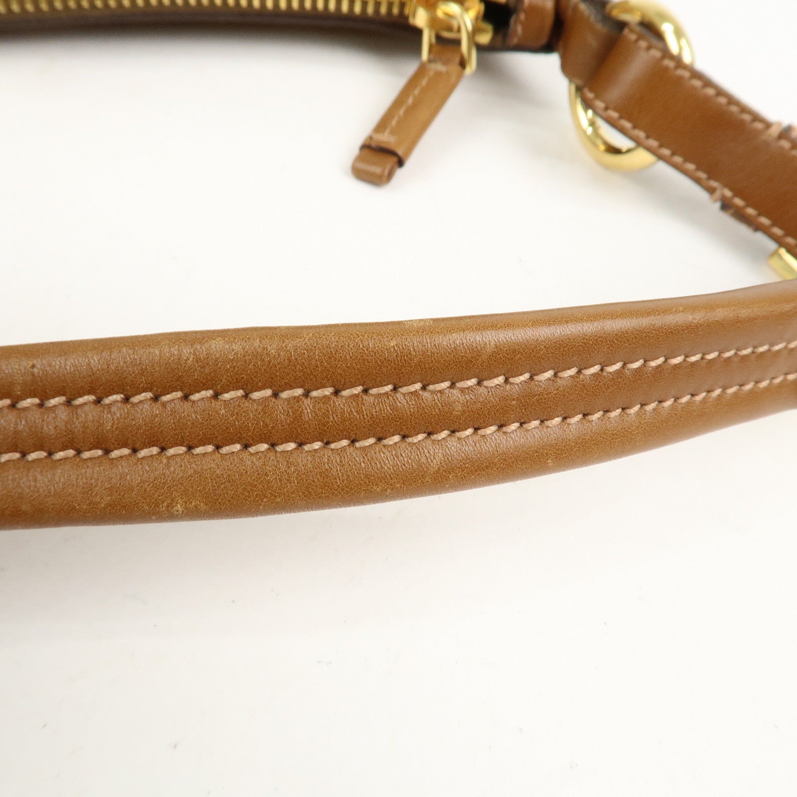 PRADA Triangle Logo Nylon Leather Shoulder Bag Brown BR3043