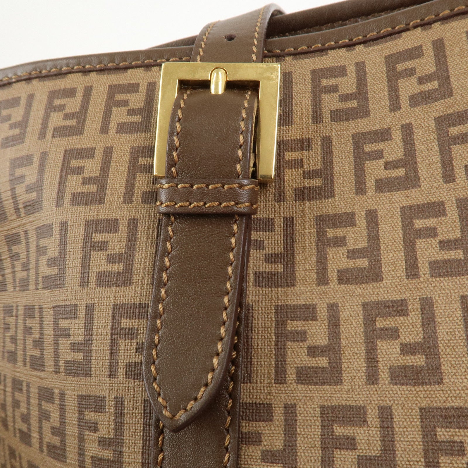 FENDI Zucchino PVC Tote Bag Shoulder Bag Hand Bag Brown 8BH238