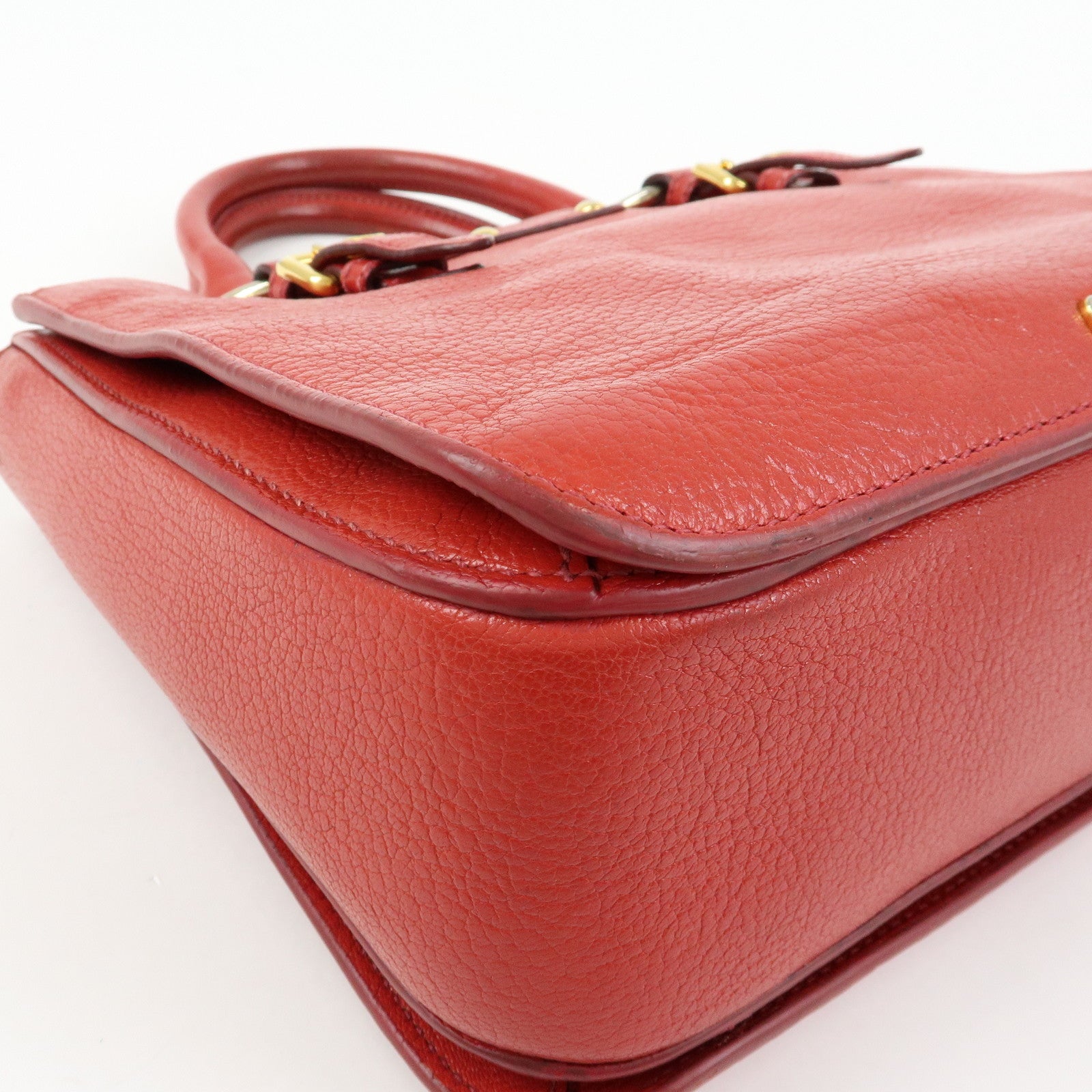 MIU MIU Madras Leather 2Way Bag Hand Bag Shoulder Bag Red