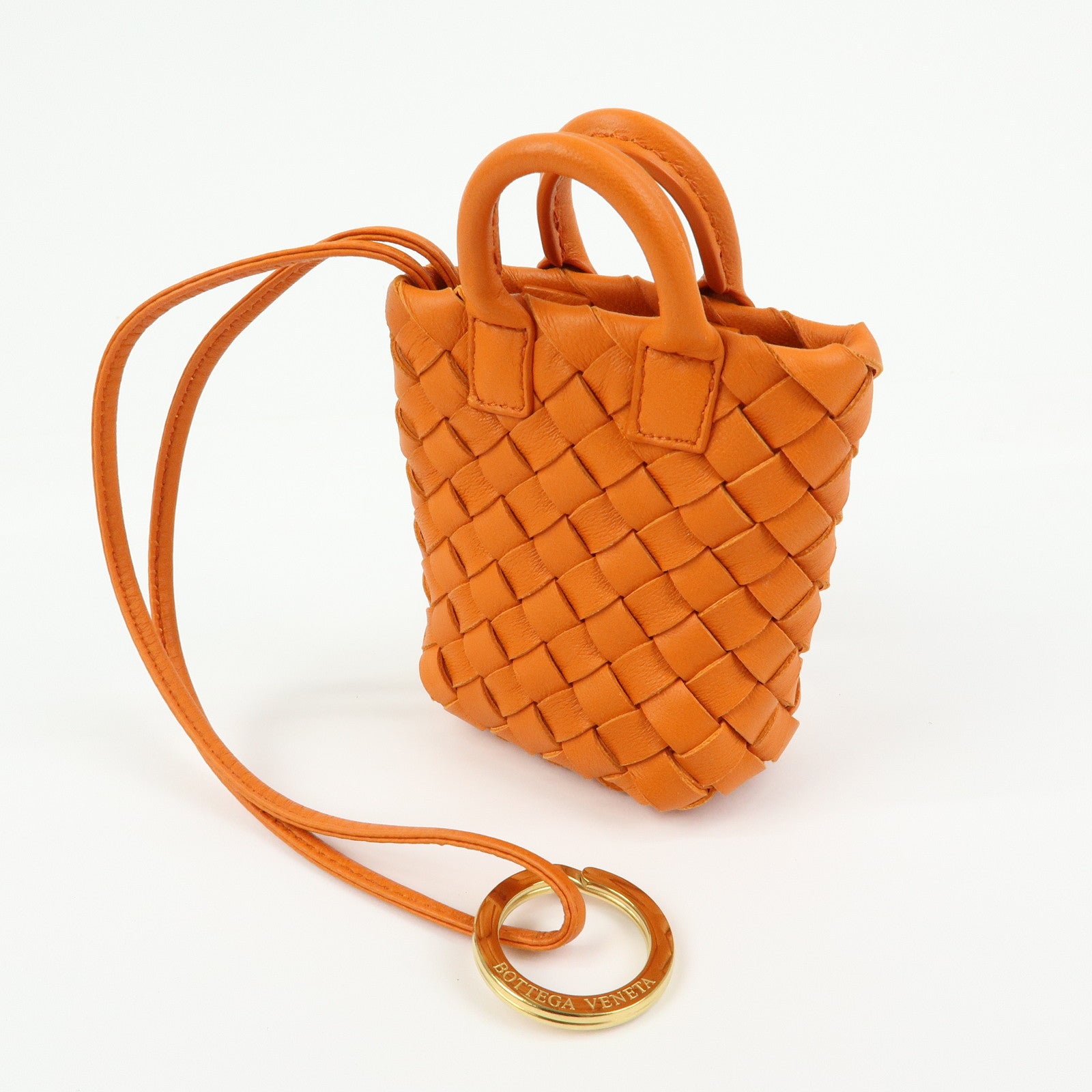 BOTTEGA VENETA Intrecciato Leather Bag Charm Orange 577778