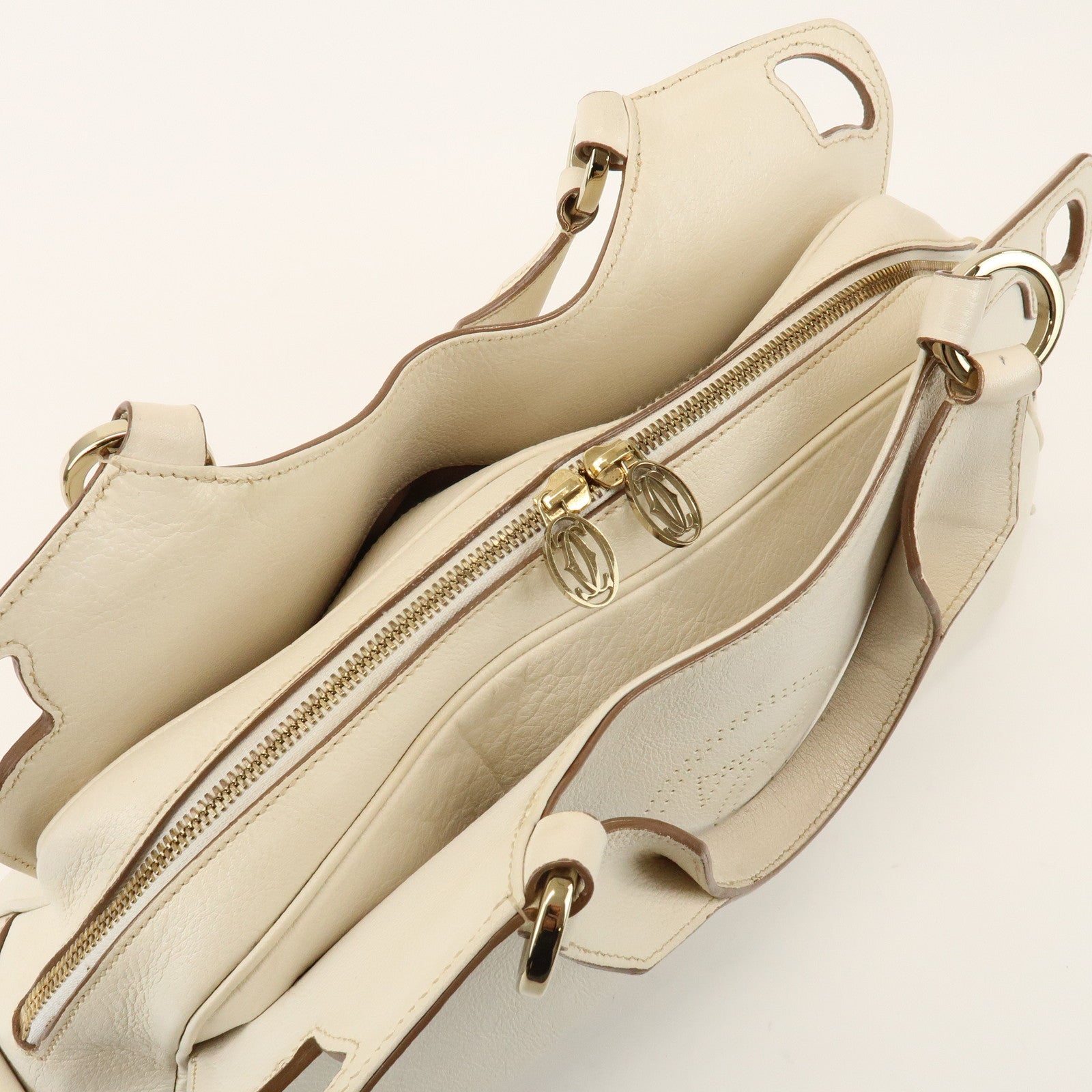 Cartier Must Line Marcello Leather 2Way Hand Bag Tote Bag White