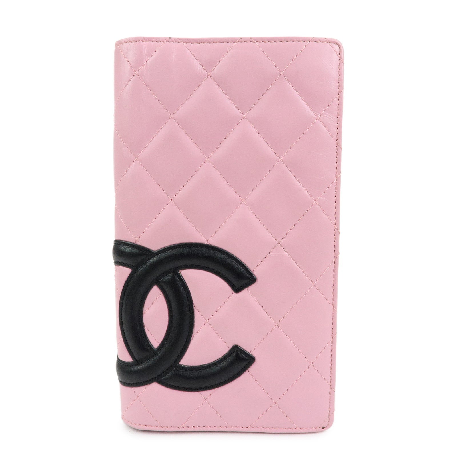 CHANEL Cambon Line COCO Mark Lambskin Long Wallet Pink A26717