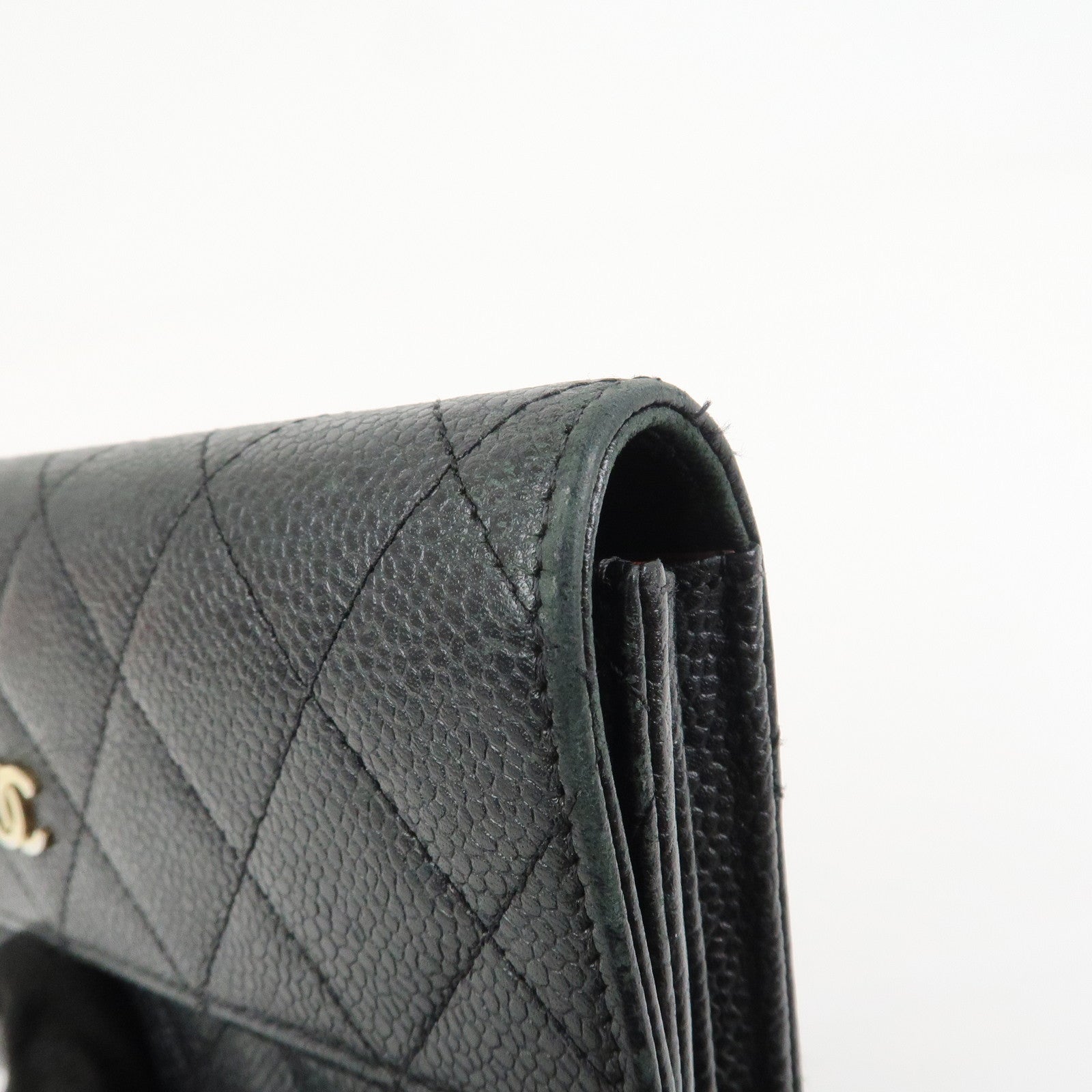 CHANEL COCO Mark Matelasse Caviarskin Long Flap Wallet Black A50096