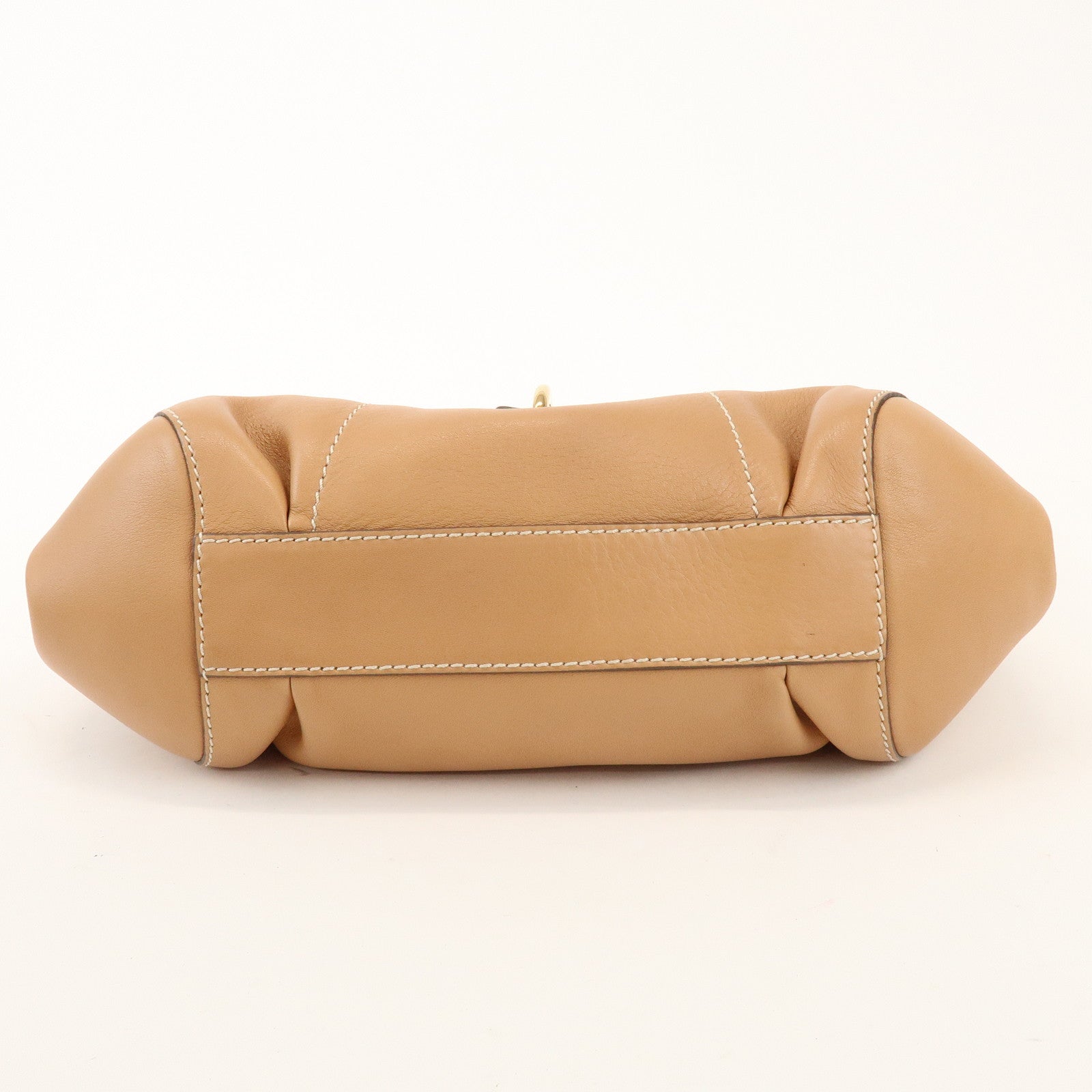 TOD'S Leather Hand Bag Shoulder Bag Circle Lock Light Brown