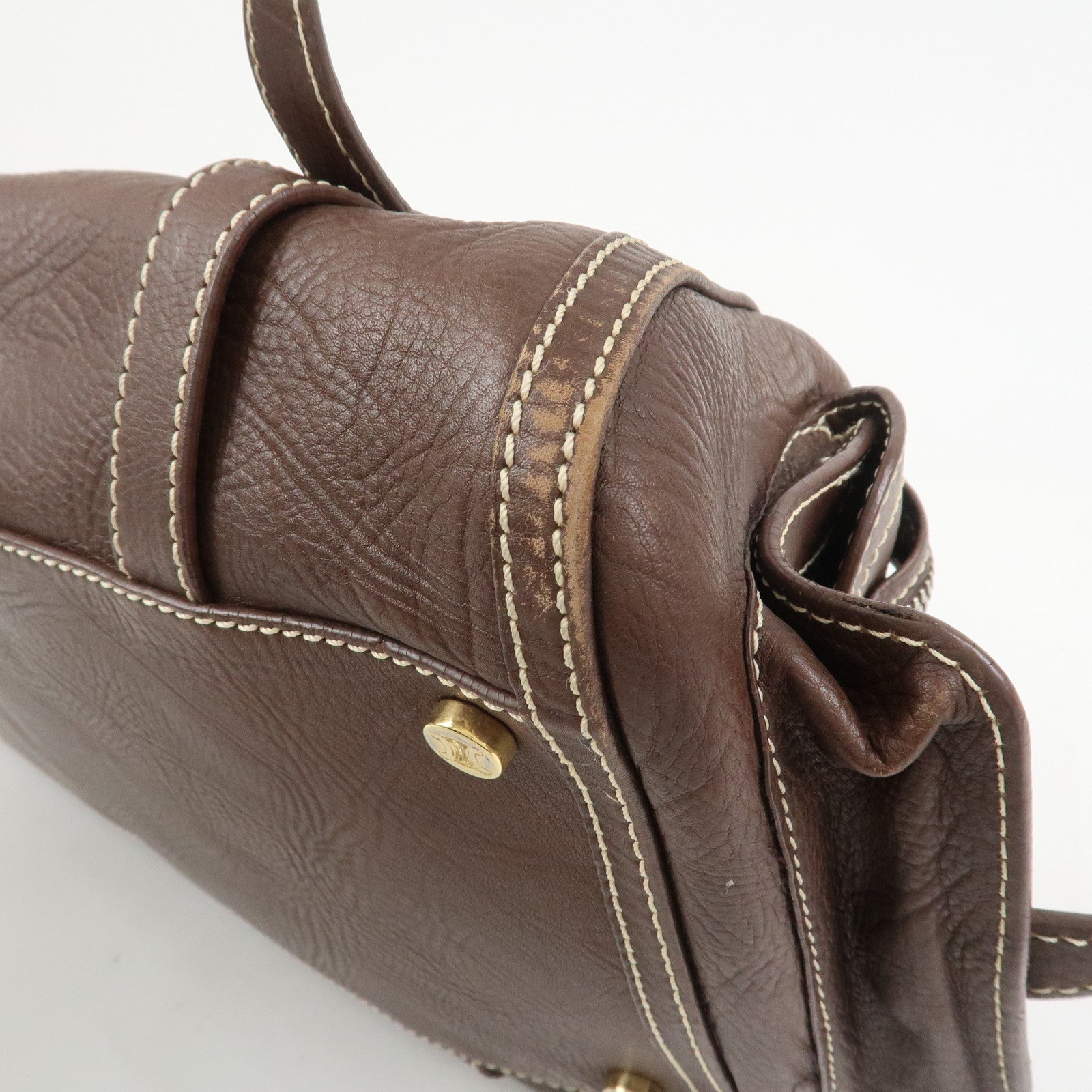 CELINE Logo Leather Boogie Bag Large Tote Bag Hand Bag Brown