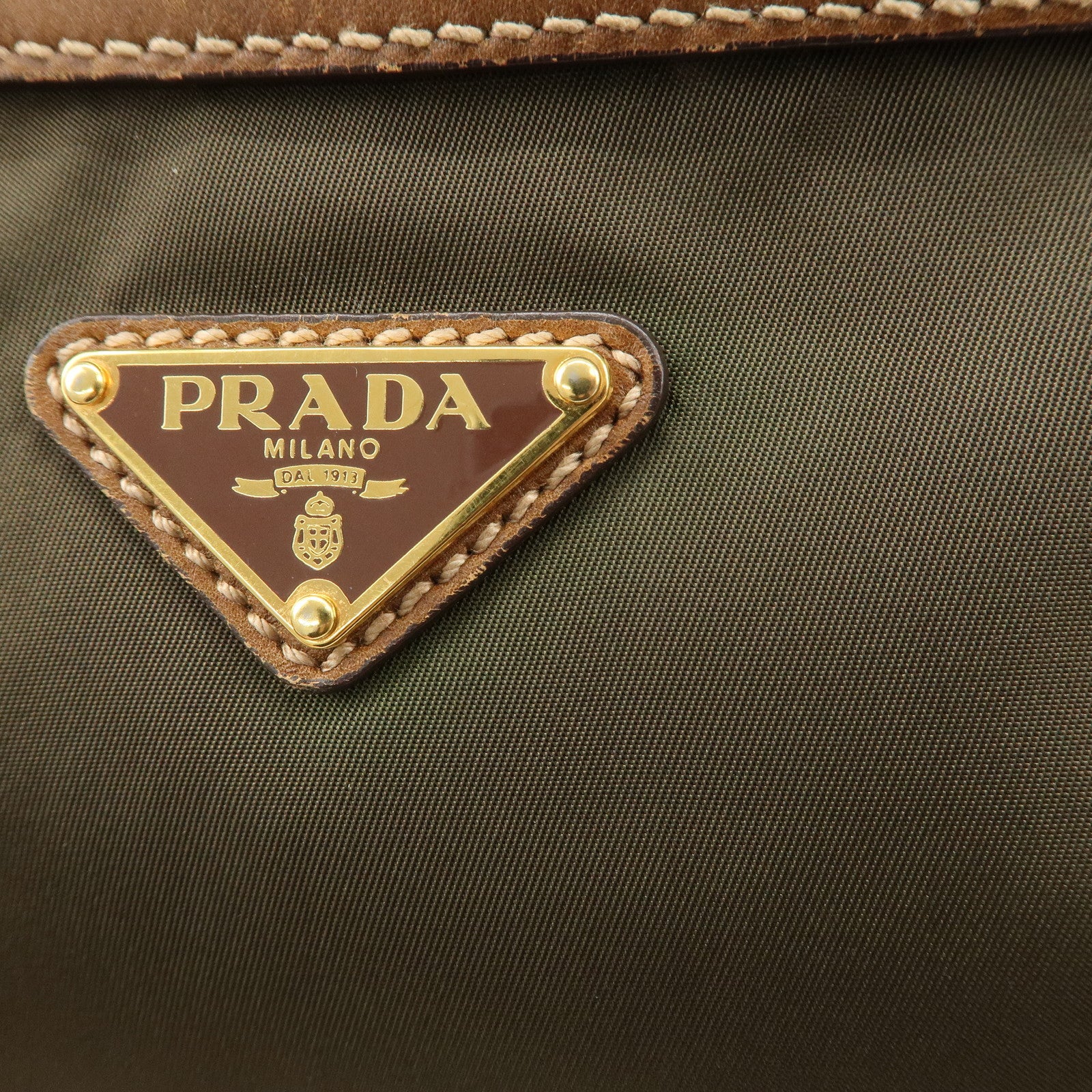 PRADA Triangle Logo Nylon Leather Crossbody Shoulder Bag Khaki