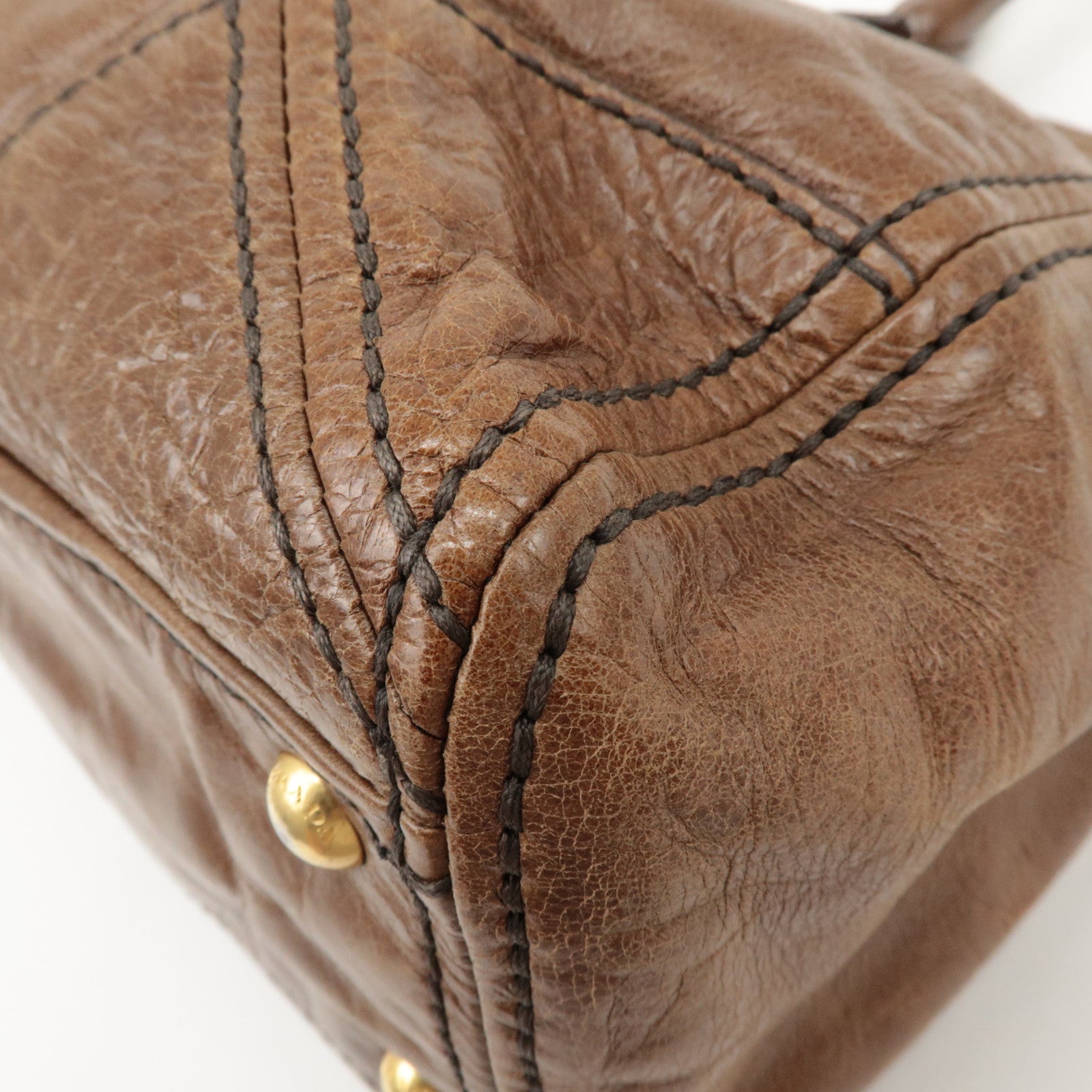 PRADA Logo Leather 2Way Bag Tote Bag Shoulder Bag Brown BL0727 Used