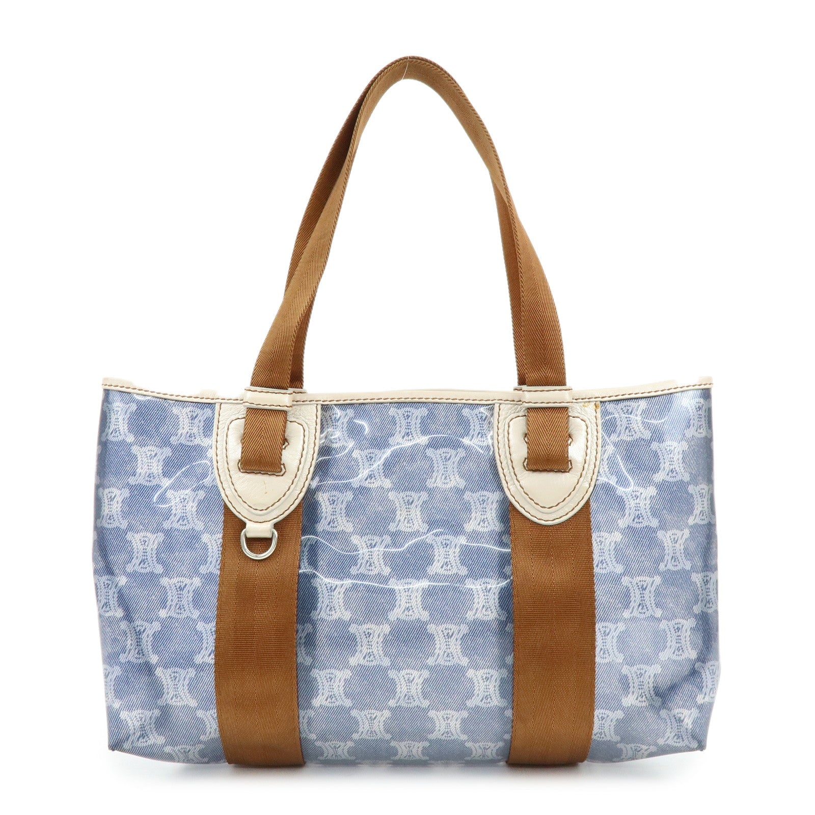 CELINE Macadam Vinyl Leather Tote Bag Hand Bag Blue Brown