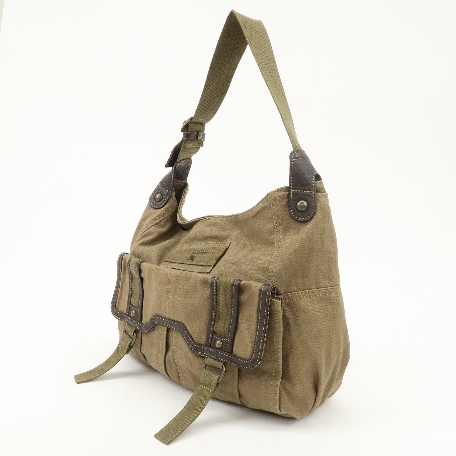 BURBERRY Canvas Leather London Blue Label Shoulder Bag Khaki Brown Used