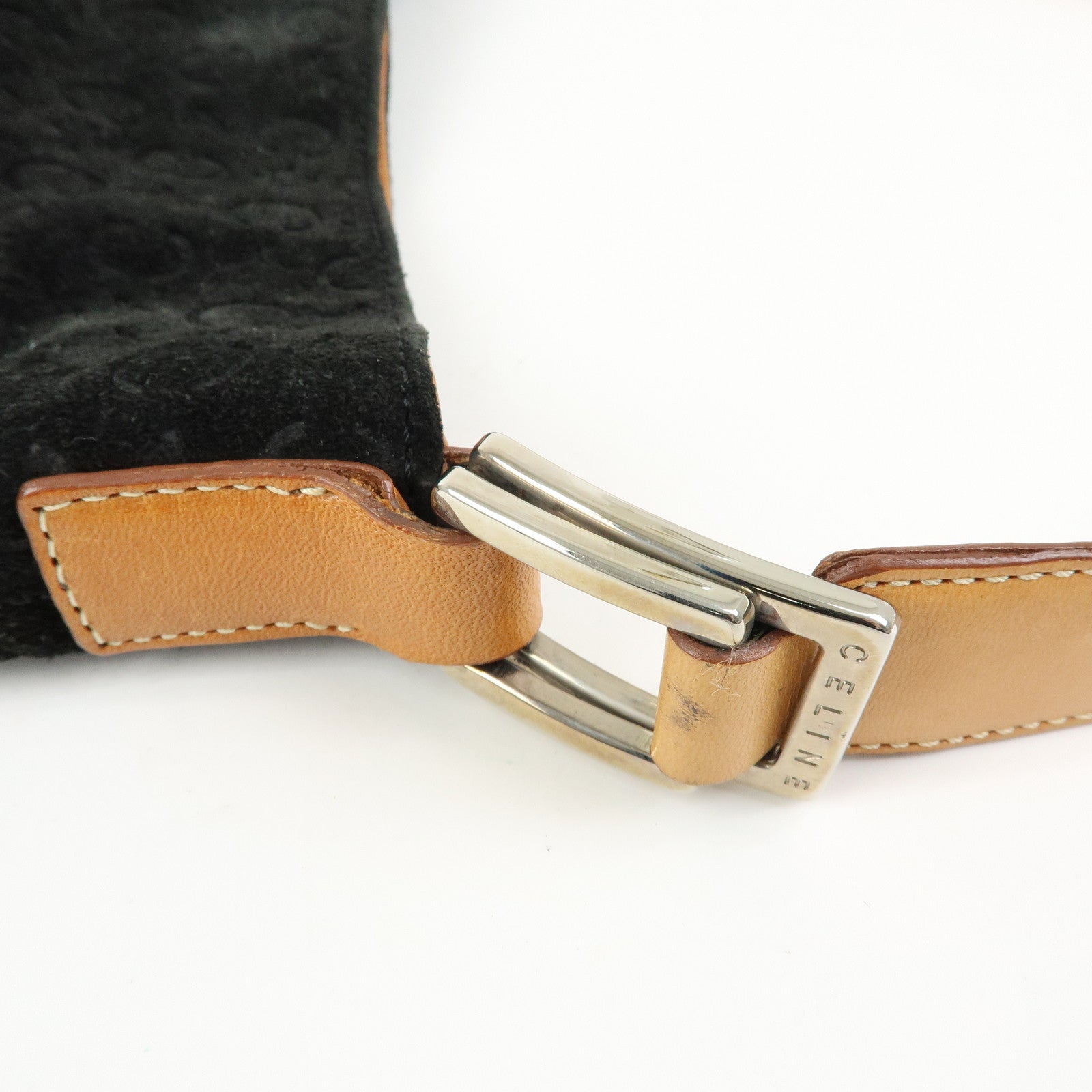 CELINE C Macadam Suede Leather Shoulder Bag Black Brown