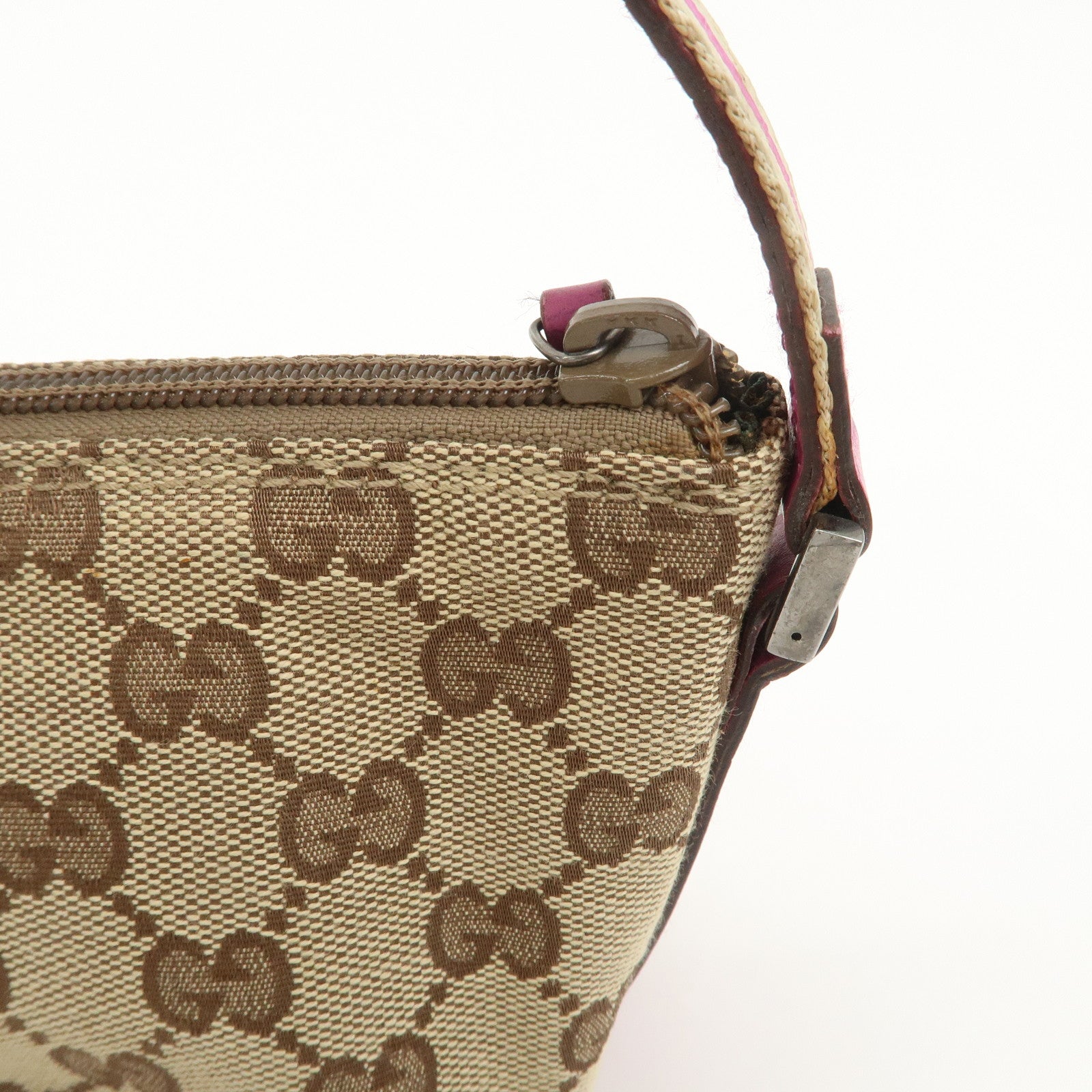 GUCCI Boat Bag Sherry GG Canvas Leather Hand Bag Pouch Brown 141809