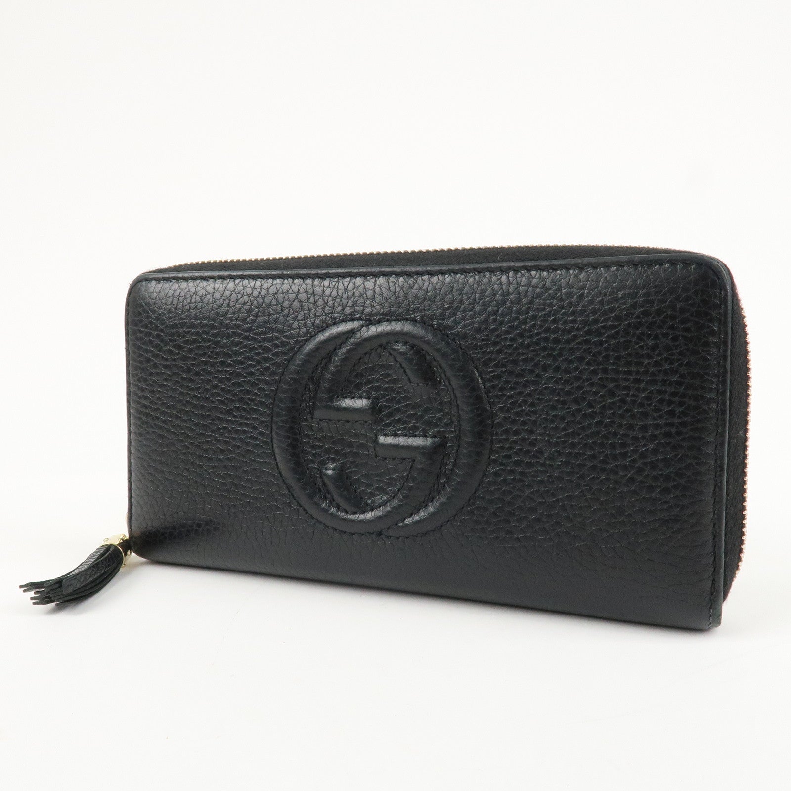 GUCCI SOHO Leather Zip Around Long Wallet Black Used