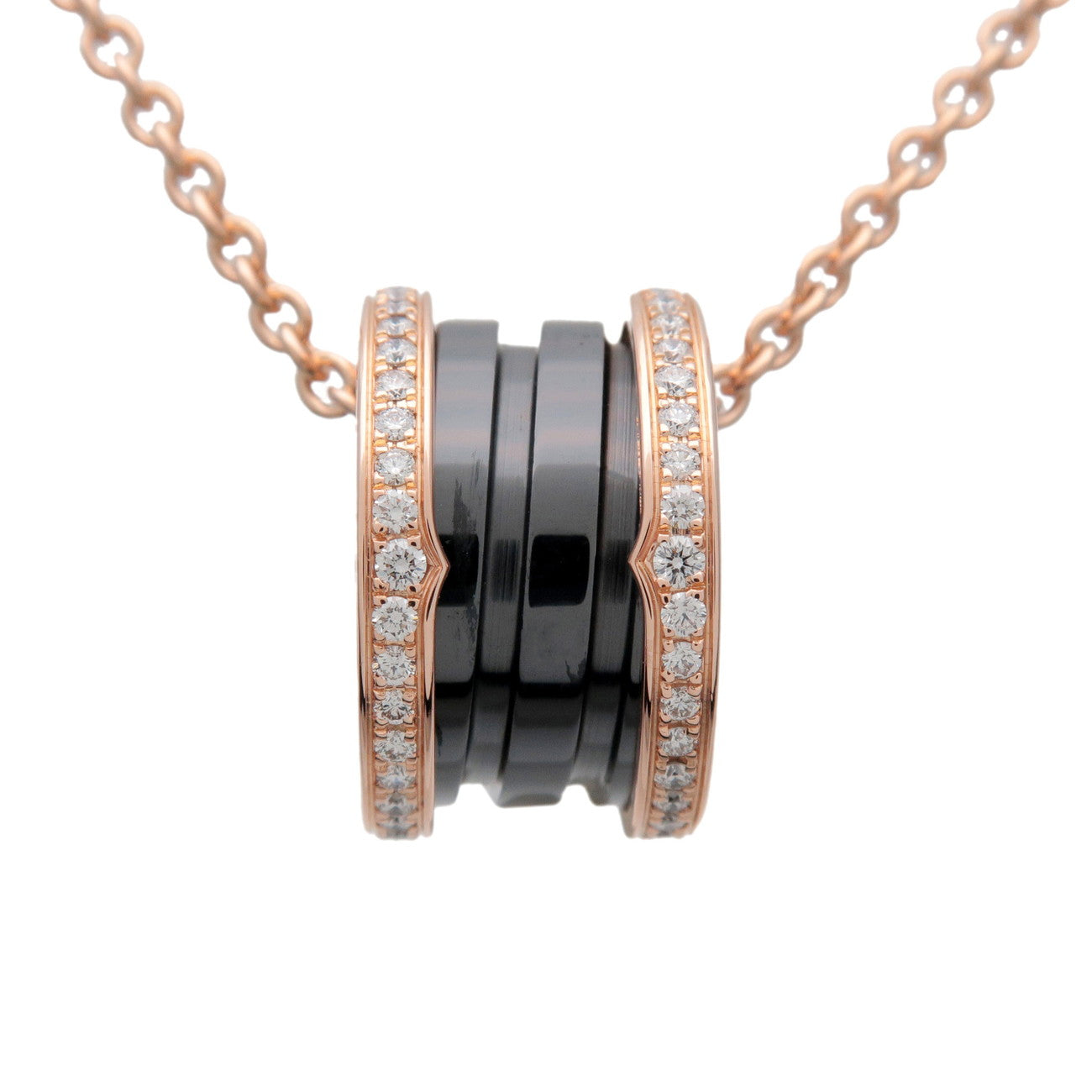 BVLGARI B-zero1 Diamond Necklace K18 750PG Ceramic Rose Gold Black