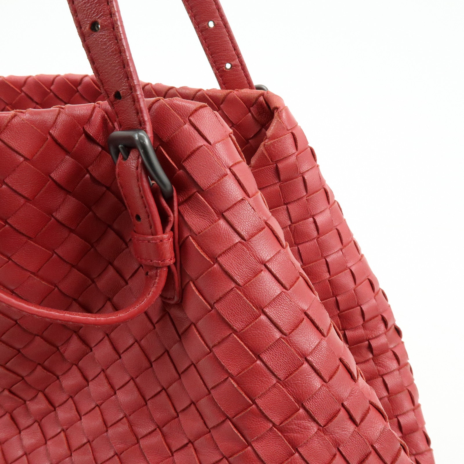 BOTTEGA VENETA Intrecciato Leather Tote Bag Shoulder Bag Red