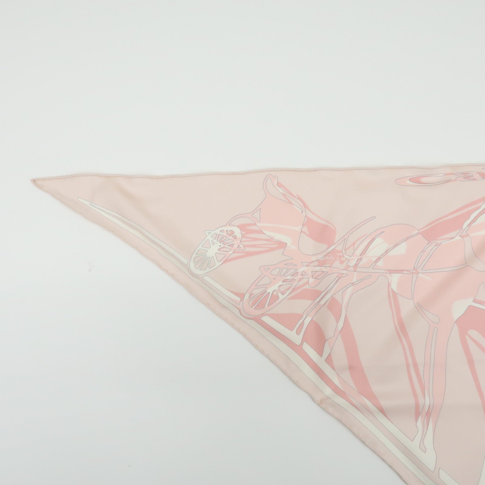HERMES Silk 100% Triangle Scarf CALECHE ELASTIQUE Light Pink