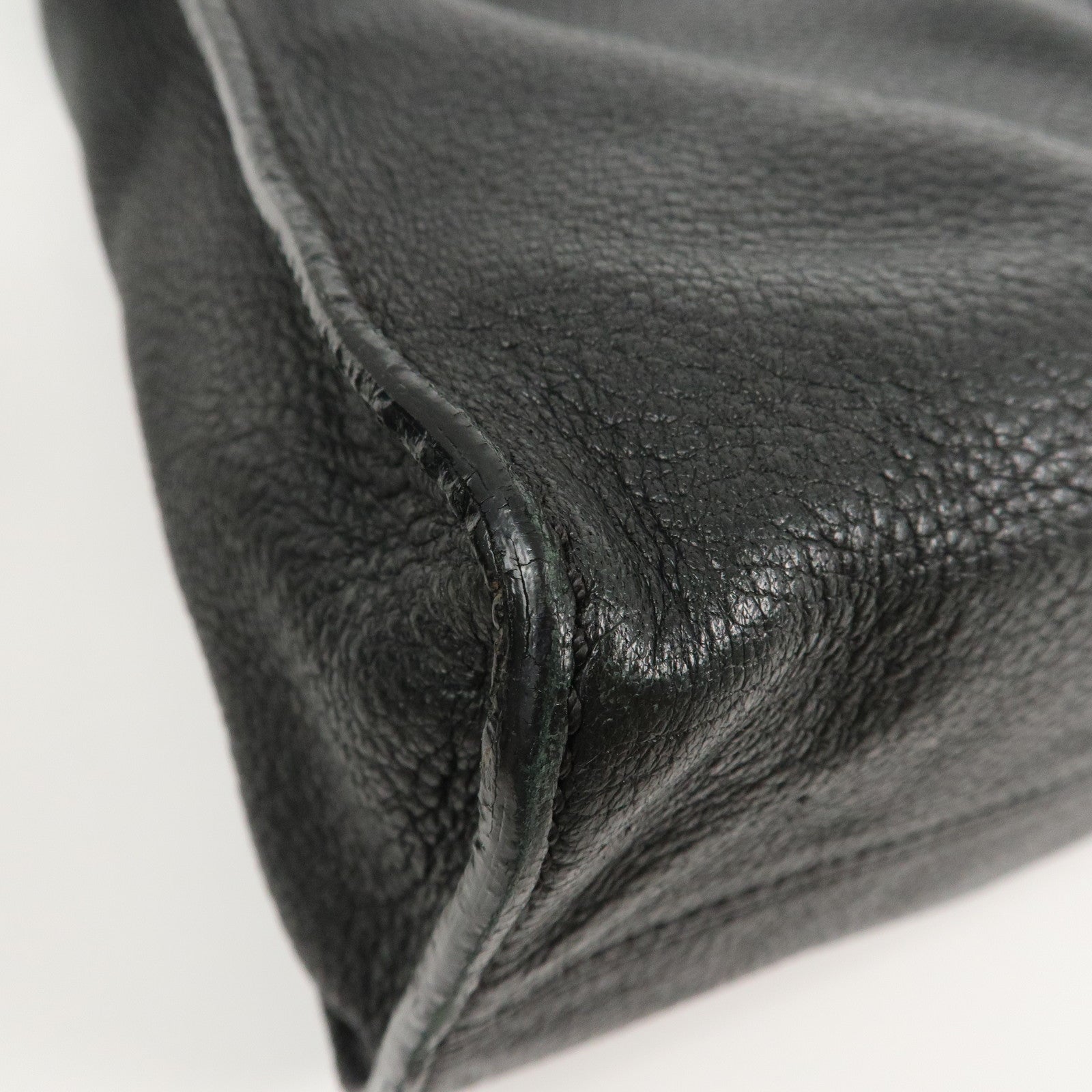 CHANEL Logo Leather Shoulder Bag Hand Bag Black