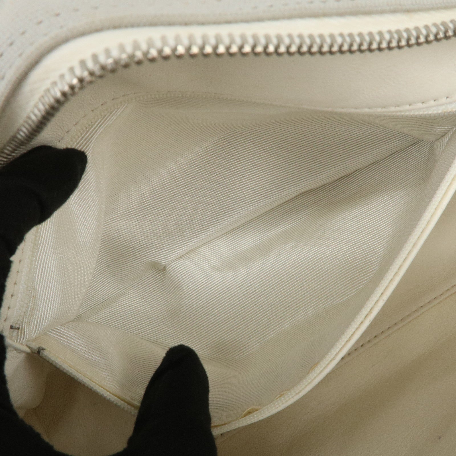 CHANEL Sport Line Canvas Leather Boston Bag Hand Bag Gray White