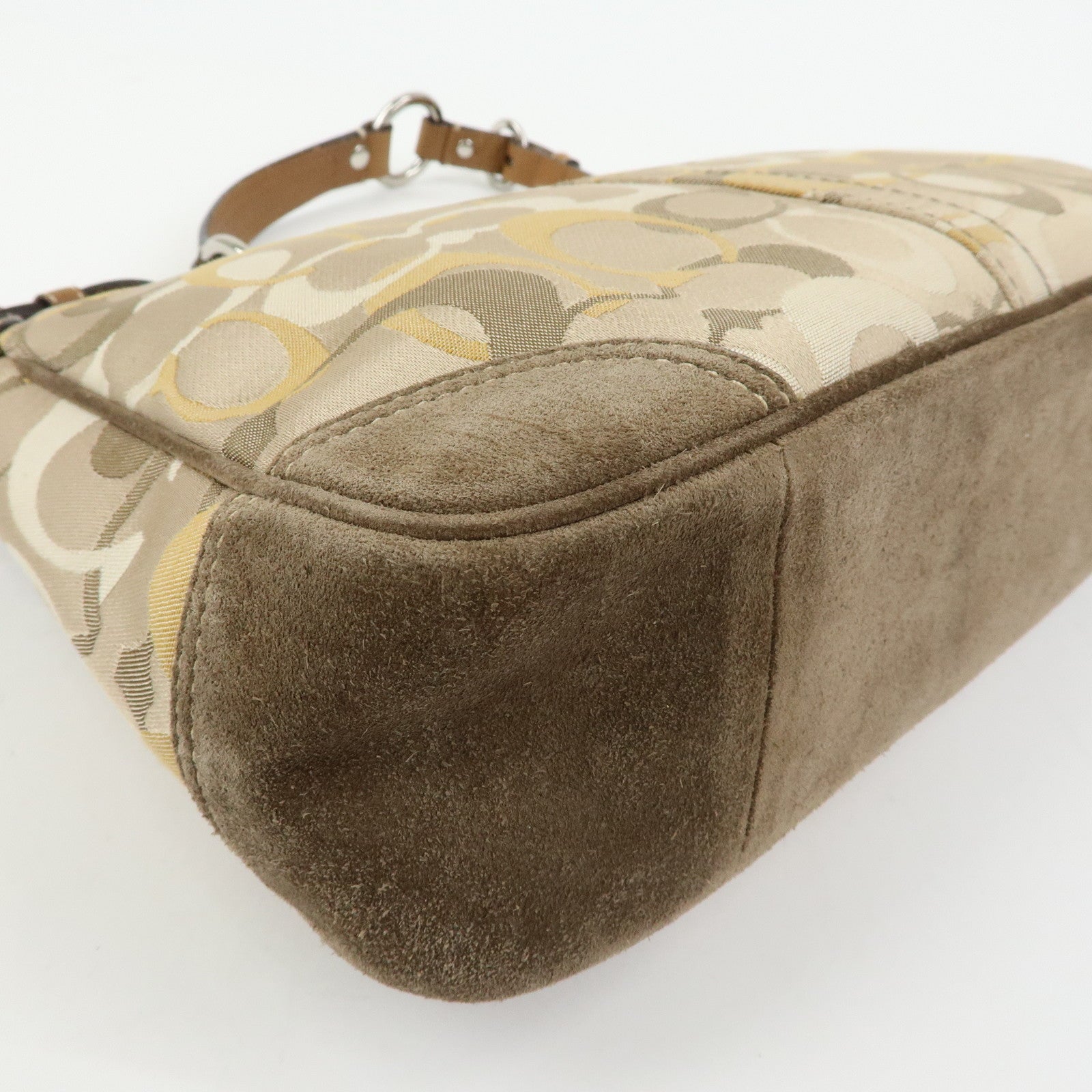 COACH Signature Canvas Suede Leather Shoulder Bag Beige Brown