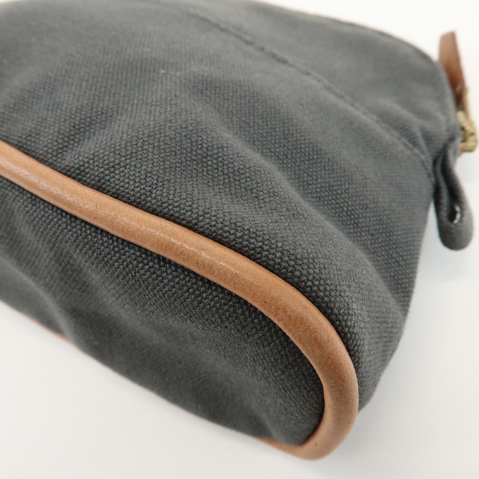 HERMES Logo Canvas Leather Bolide Pouch 16 Cosmetic Pouch