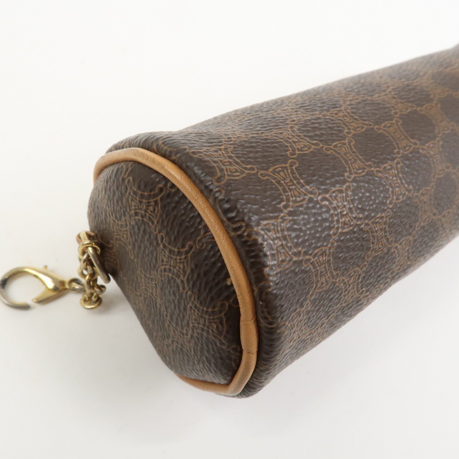 CELINE Macadam PVC Canvas Leather Cosmetic Makeup Pouch Brown