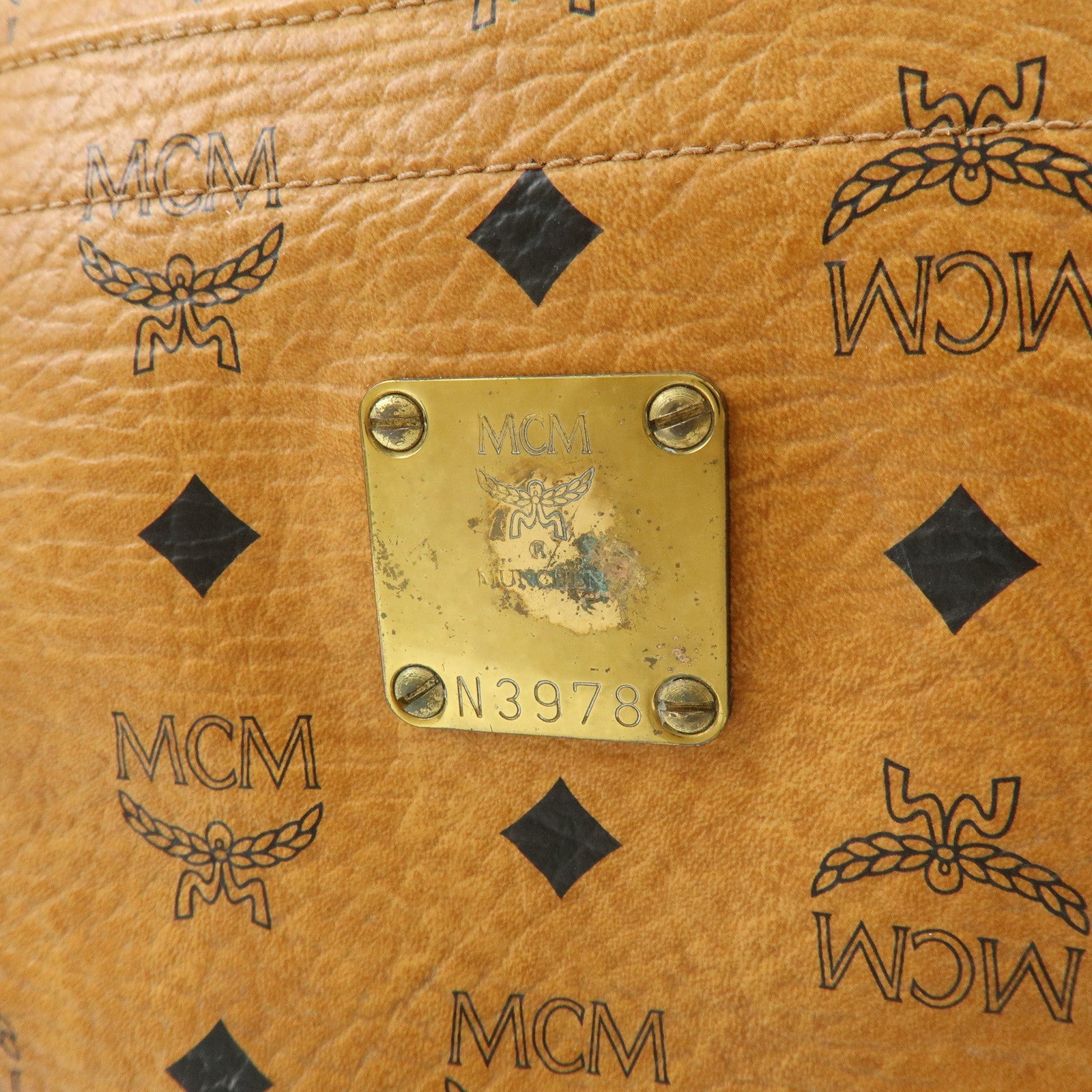 MCM Visetos PVC Tote Bag Shoulder Bag Hand Bag Cognac Brown