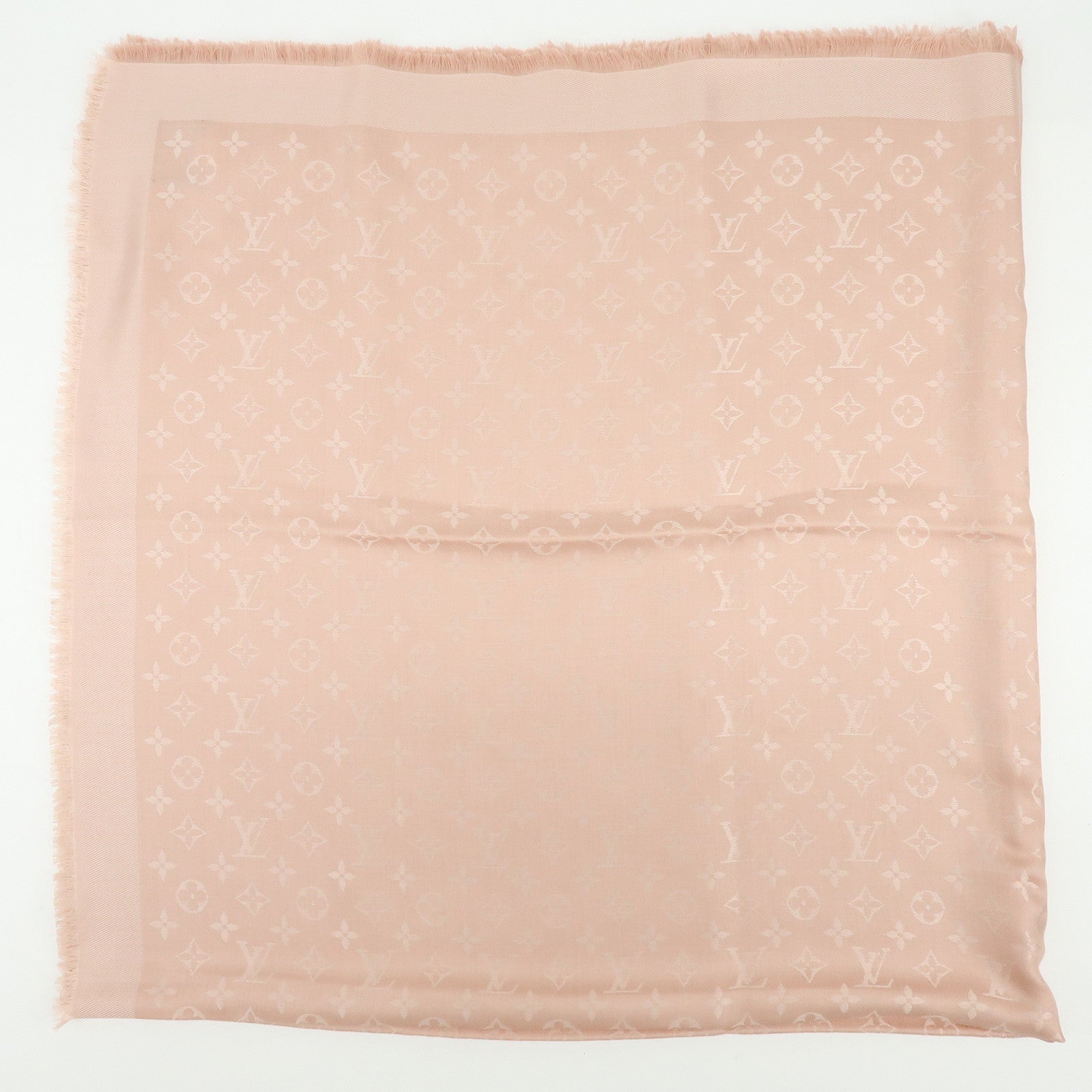 Louis Vuitton Monogram Silk Wool Scarf Shawl Pink M74441